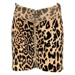 PACO RABANNE Taglia S Tan Brown Stampa Animalier Mini Gonna in Cotone