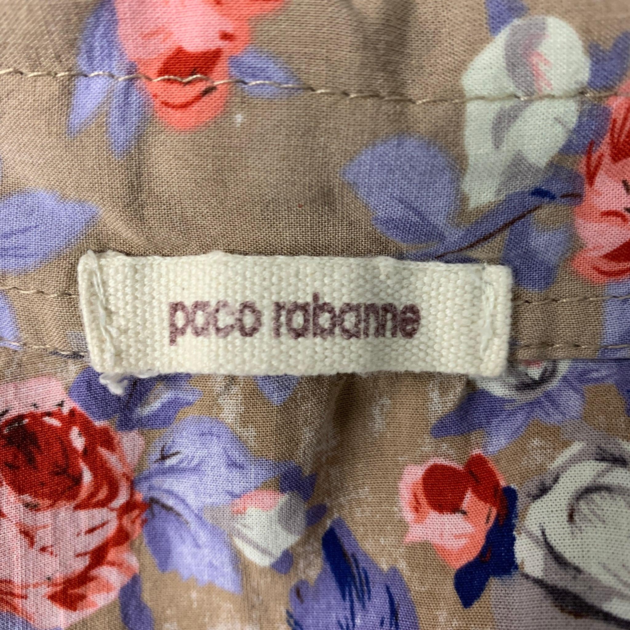 Women's PACO RABANNE Size S Taupe Purple Floral Sleeveless Blouse For Sale