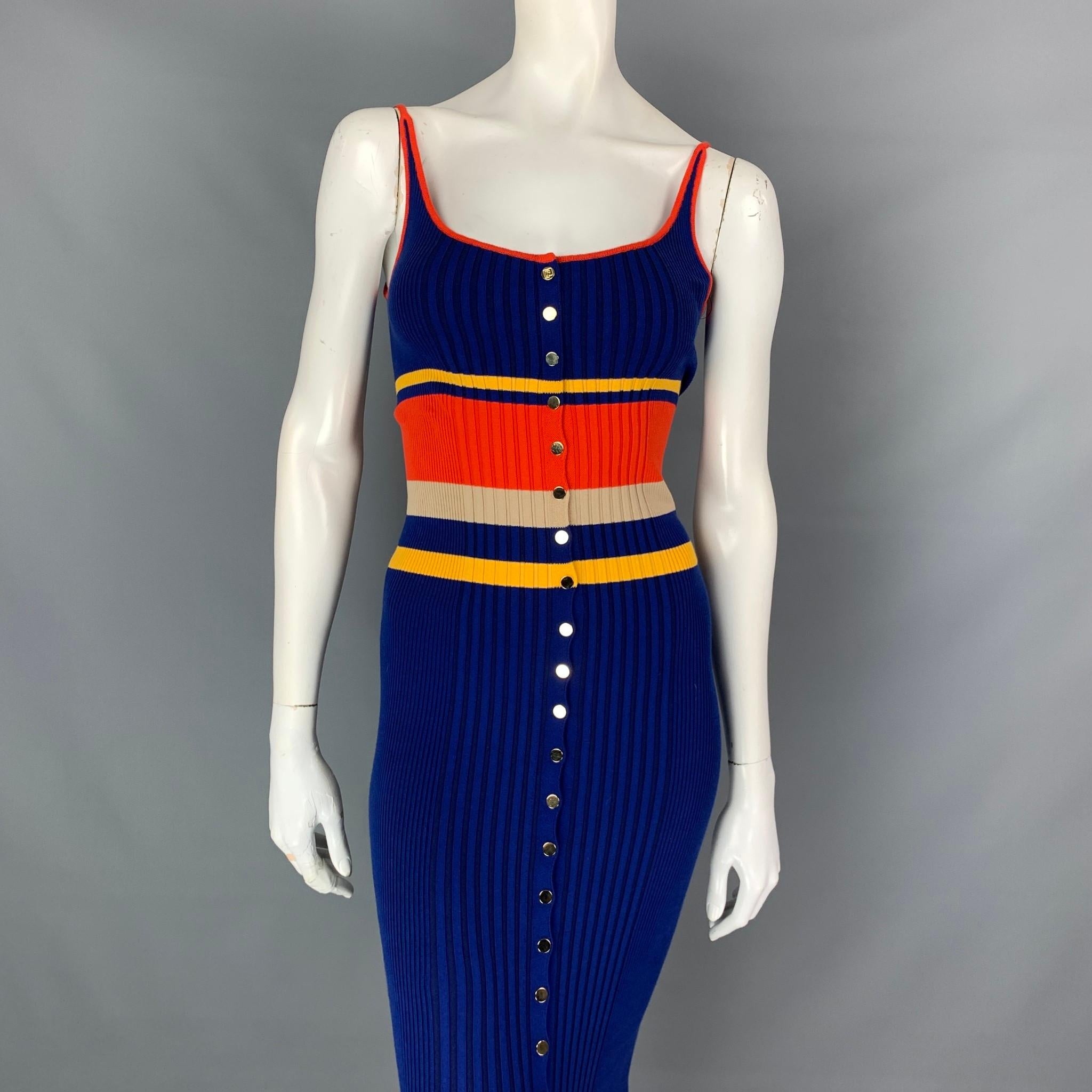 Black PACO RABANNE Size XS Multi-Color Striped Ribbed Cotton Blend Midi Dress