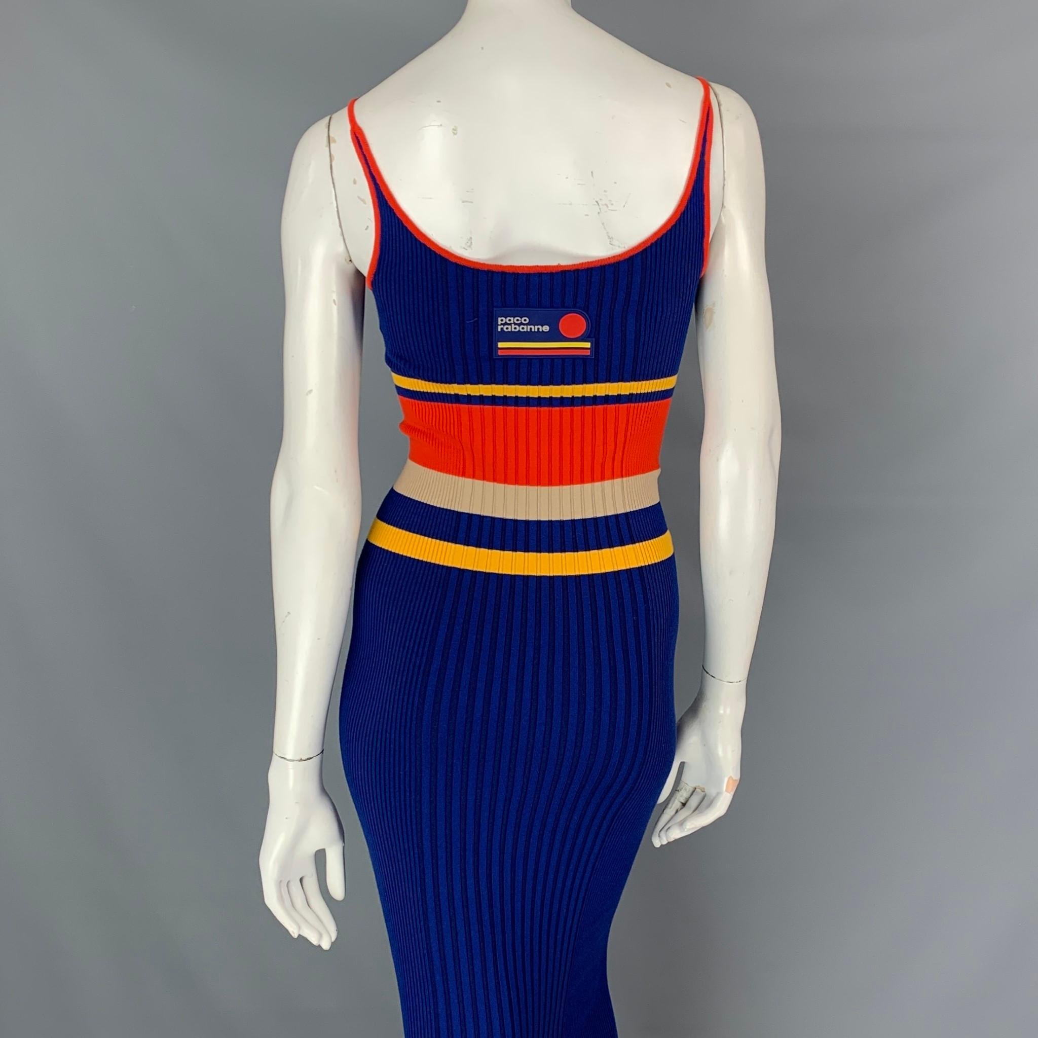 PACO RABANNE Size XS Multi-Color Striped Ribbed Cotton Blend Midi Dress 1