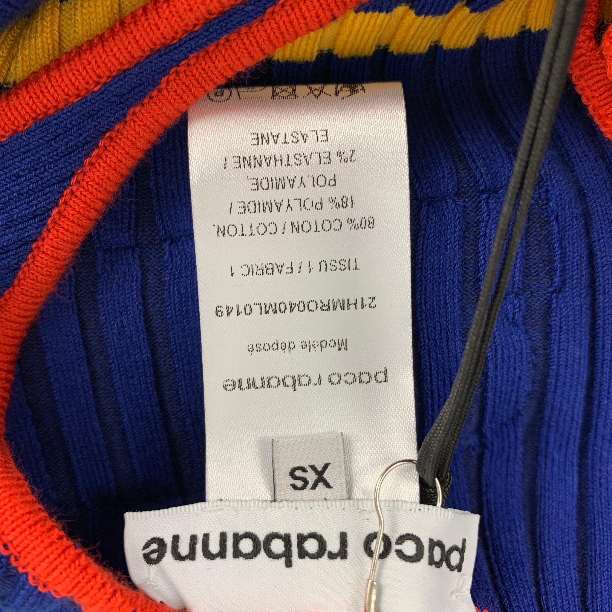 PACO RABANNE Size XS Multi-Color Striped Ribbed Cotton Blend Midi Dress 2