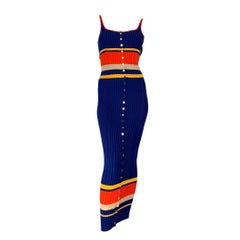 PACO RABANNE - Robe midi en coton mélangé côtelé à rayures multicolores:: taille XS
