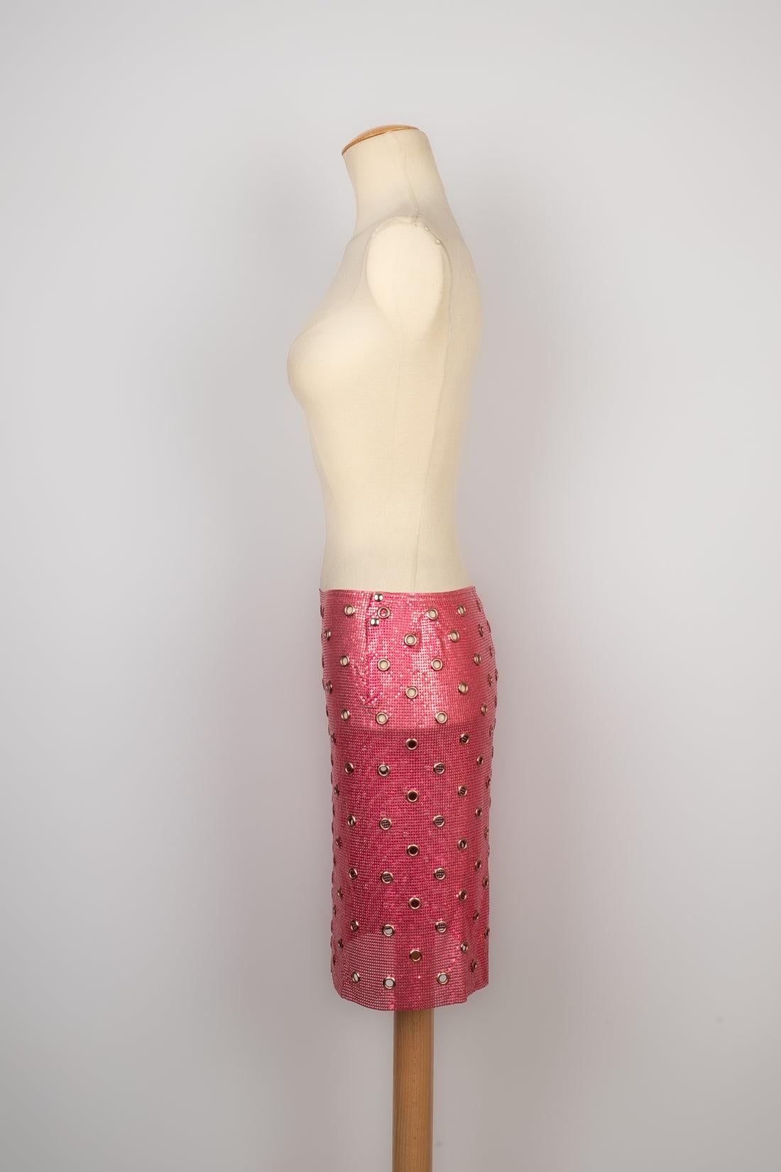Paco Rabanne Skirt in Pink Metallic Mesh In Good Condition For Sale In SAINT-OUEN-SUR-SEINE, FR