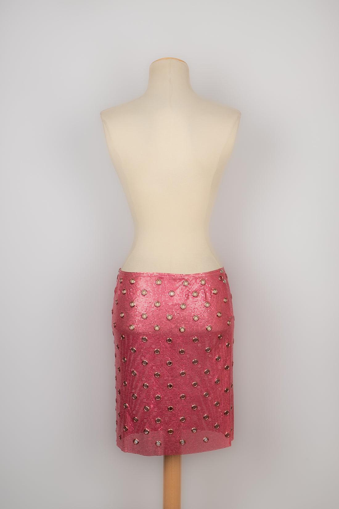 Women's Paco Rabanne Skirt in Pink Metallic Mesh For Sale