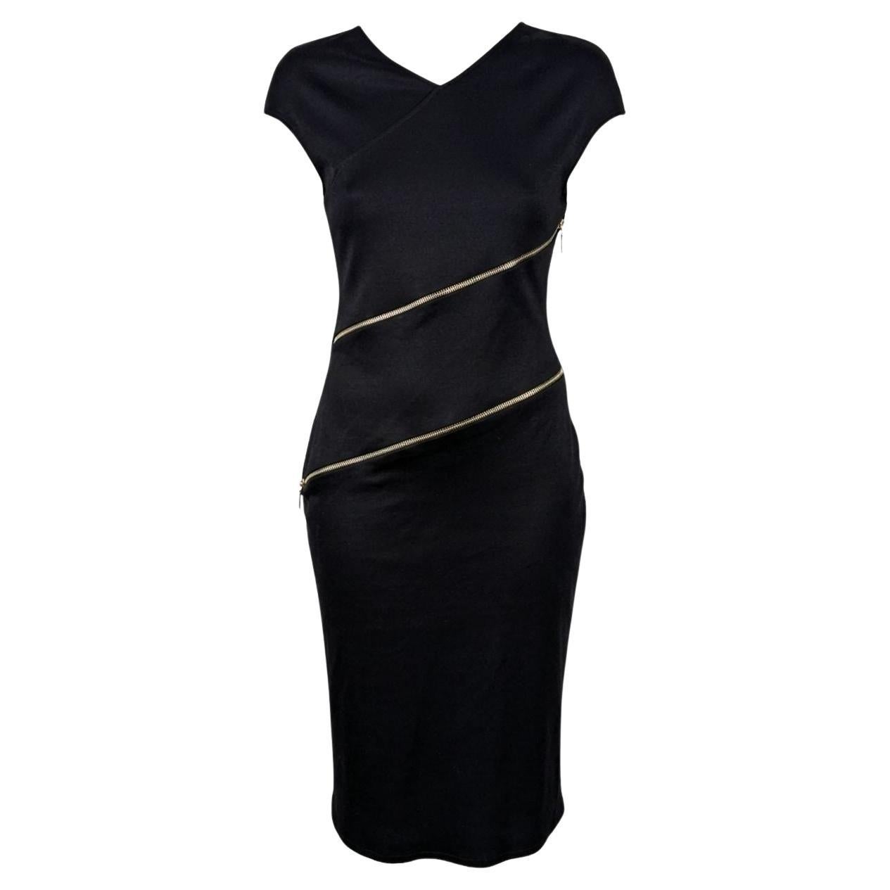 Paco Rabanne Spring 2001 Black Cotton Jersey Asymmetric Zip Dress