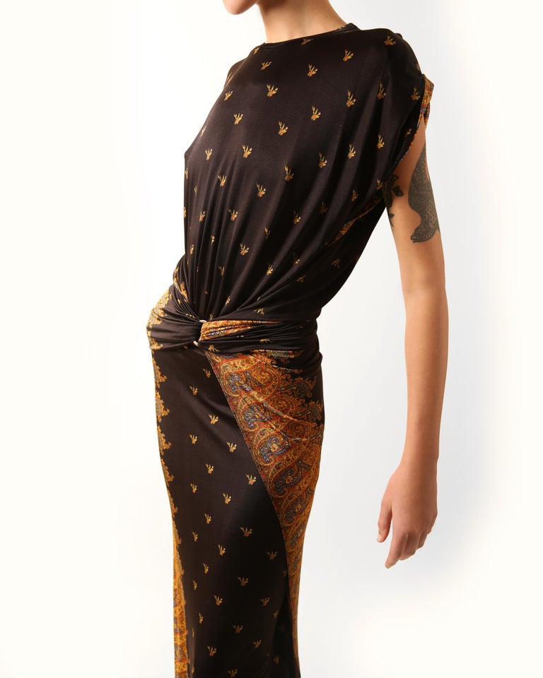Paco Rabanne Spring 2019 sleeveless black jersey floral print paisley dress  36