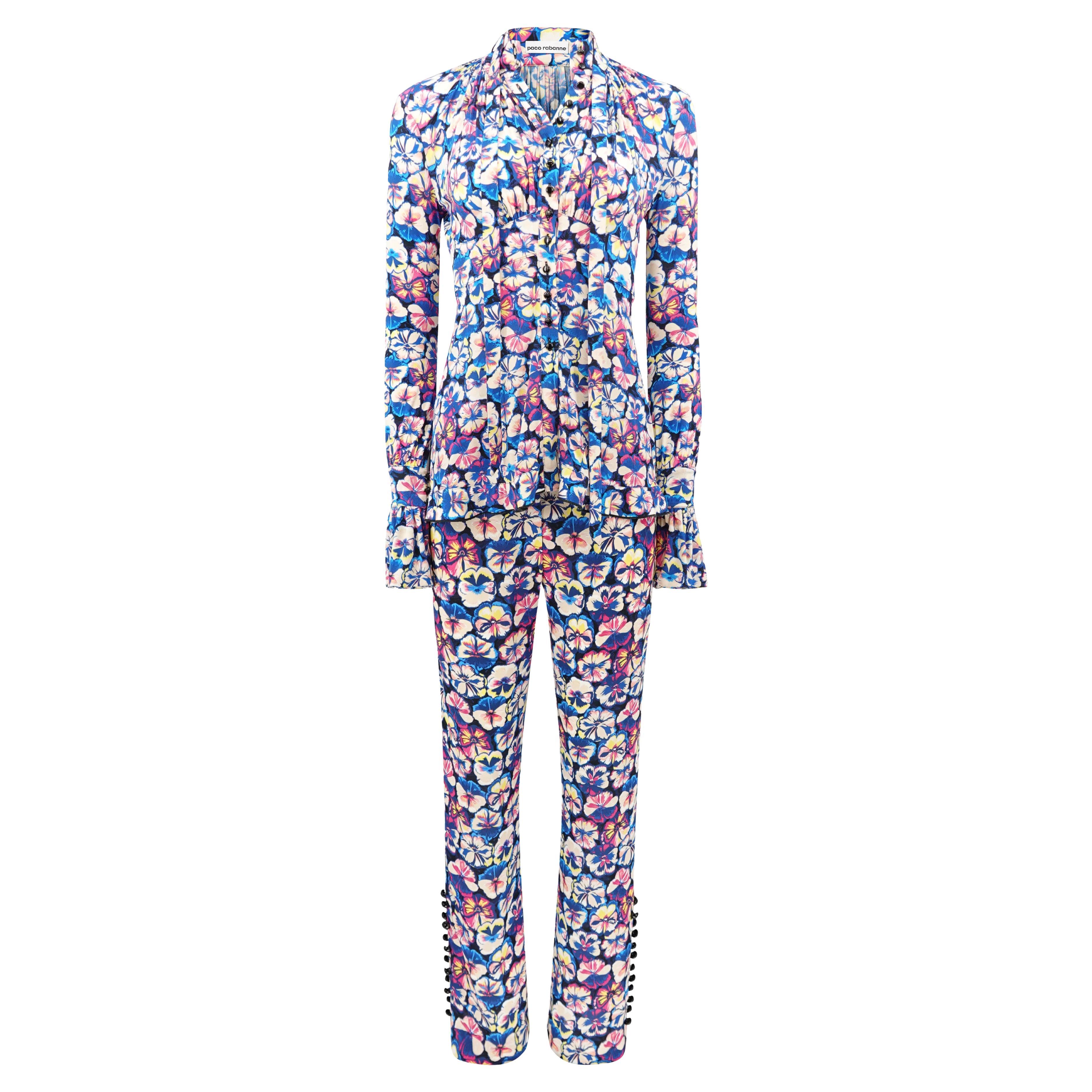 Paco Rabanne SS22 Ensemble pantalon deux pièces à fleurs fluorescentes