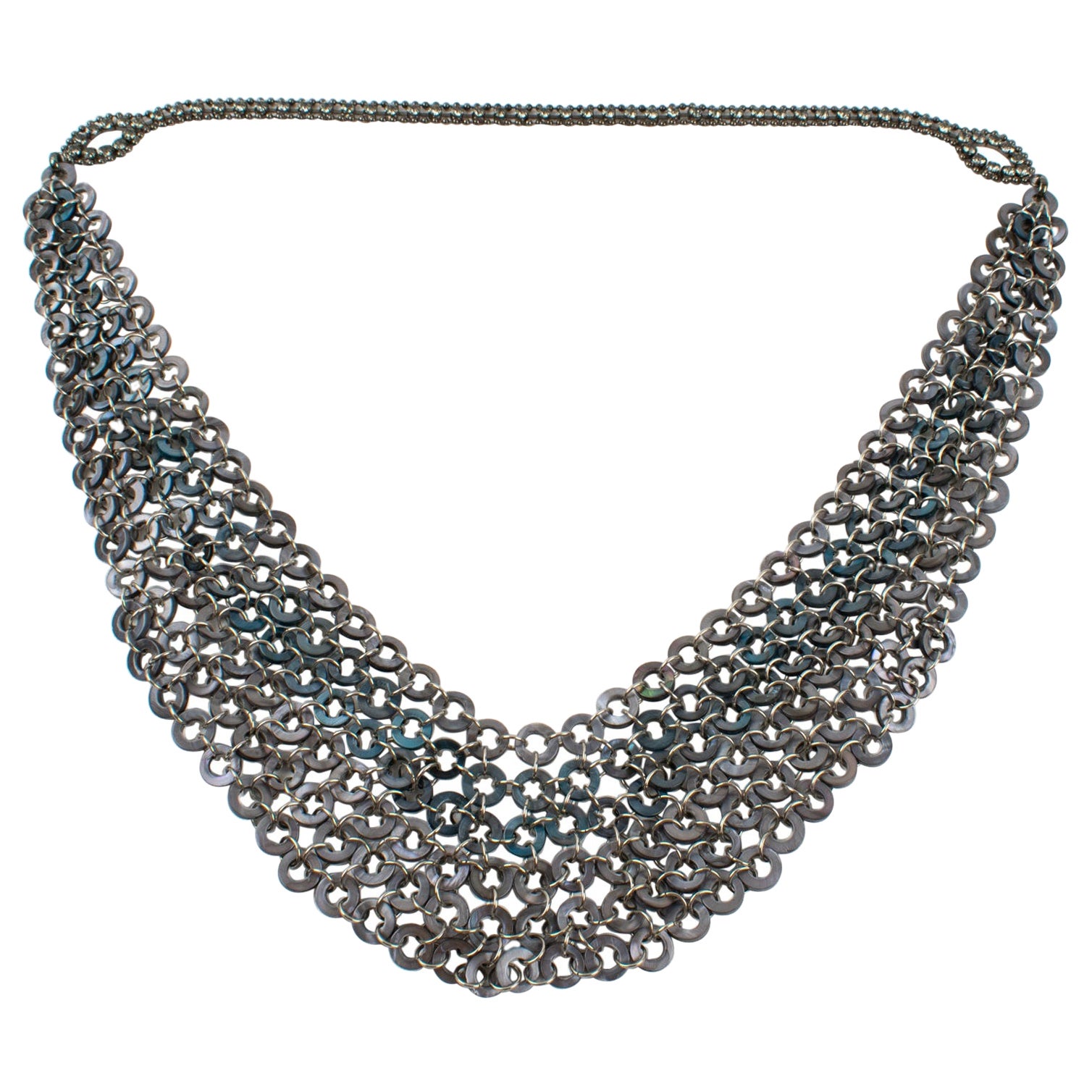 Collana A Link in stile Paco Rabanne, drappeggio futuristico, A Space Age