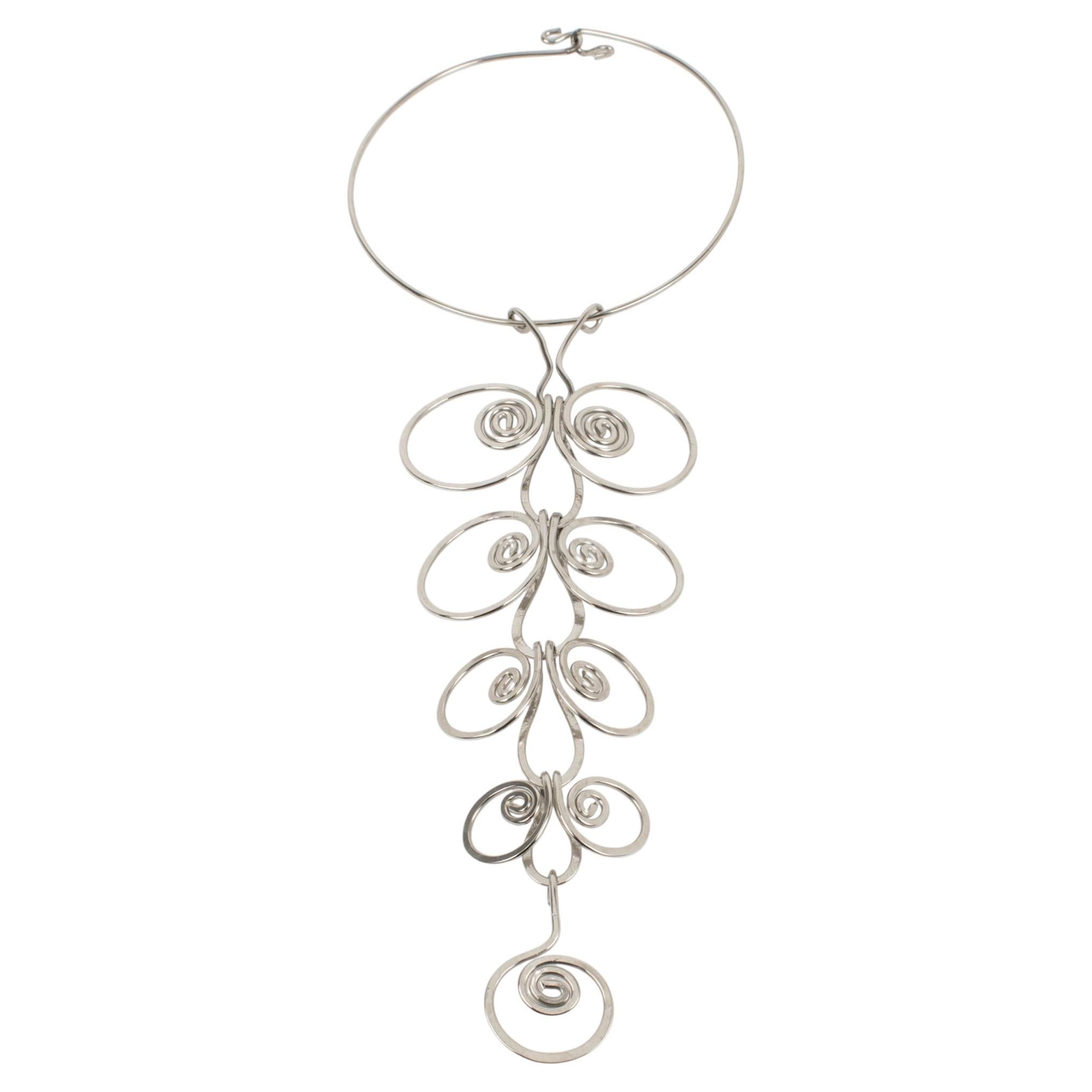 Paco Rabanne Style Modernist Space Age Chrome Wire Halskette