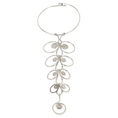 Paco Rabanne Style Modernist Space Age Chrome Wire Necklace