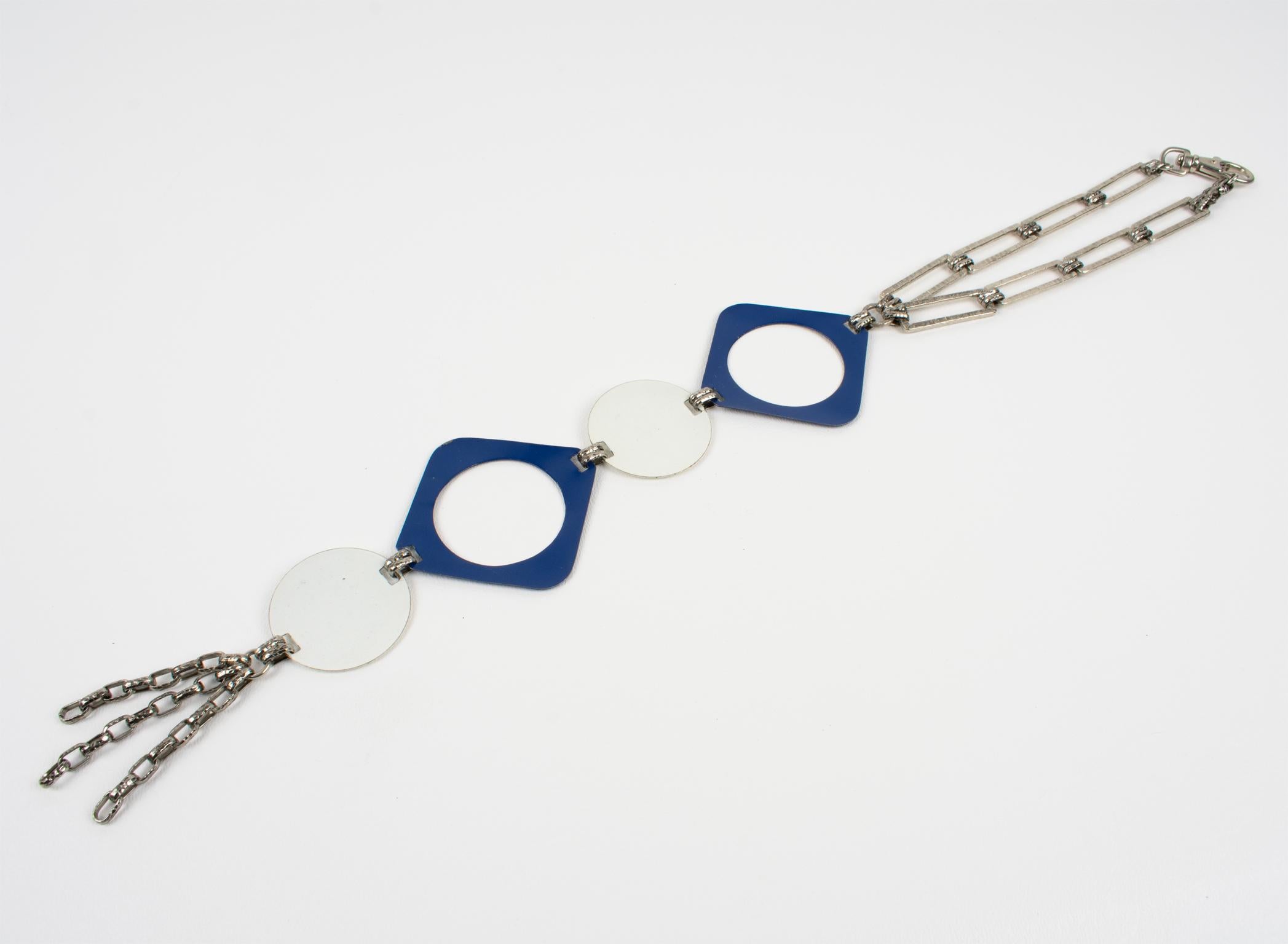 Paco Rabanne Style Space Age Collar Necklace with Blue and White Enamel, 1960s For Sale 5