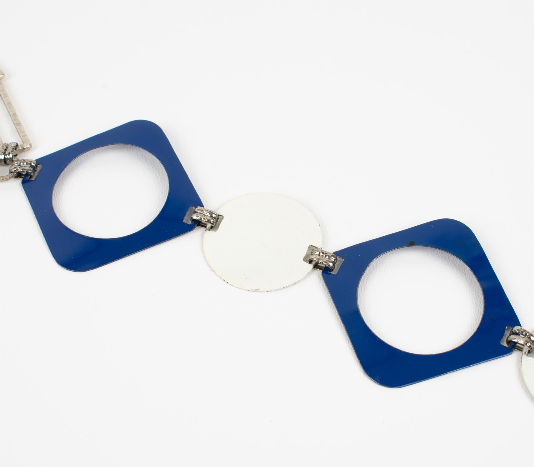 Paco Rabanne Style Space Age Collar Necklace with Blue and White Enamel, 1960s For Sale 3