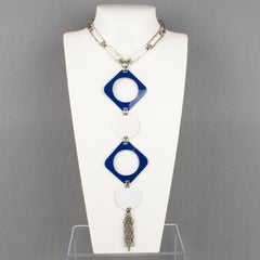 Paco Rabanne Style Space Age Collar Necklace with Blue and White Enamel