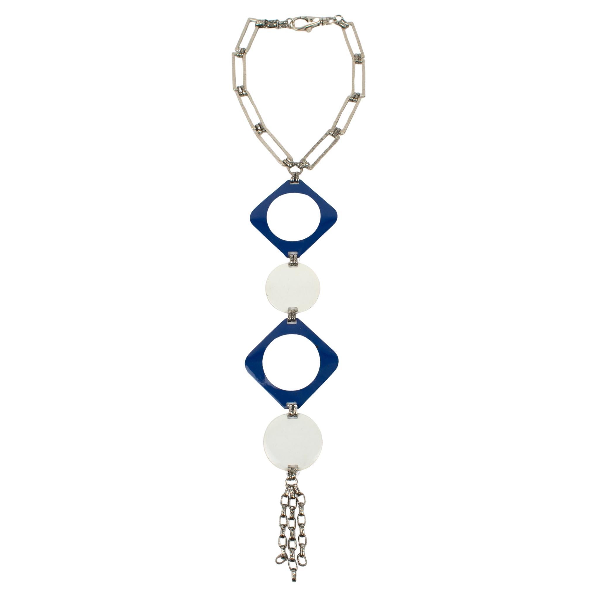 Paco Rabanne Style Space Age Collar Necklace with Blue and White Enamel en vente
