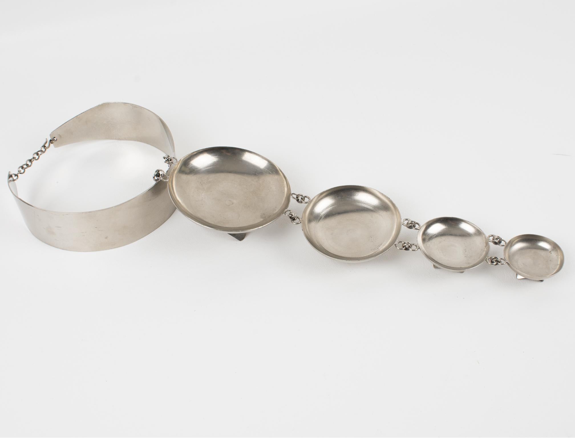 Paco Rabanne Style Space Age Futuristic Chrome Collar Pendant Necklace 5