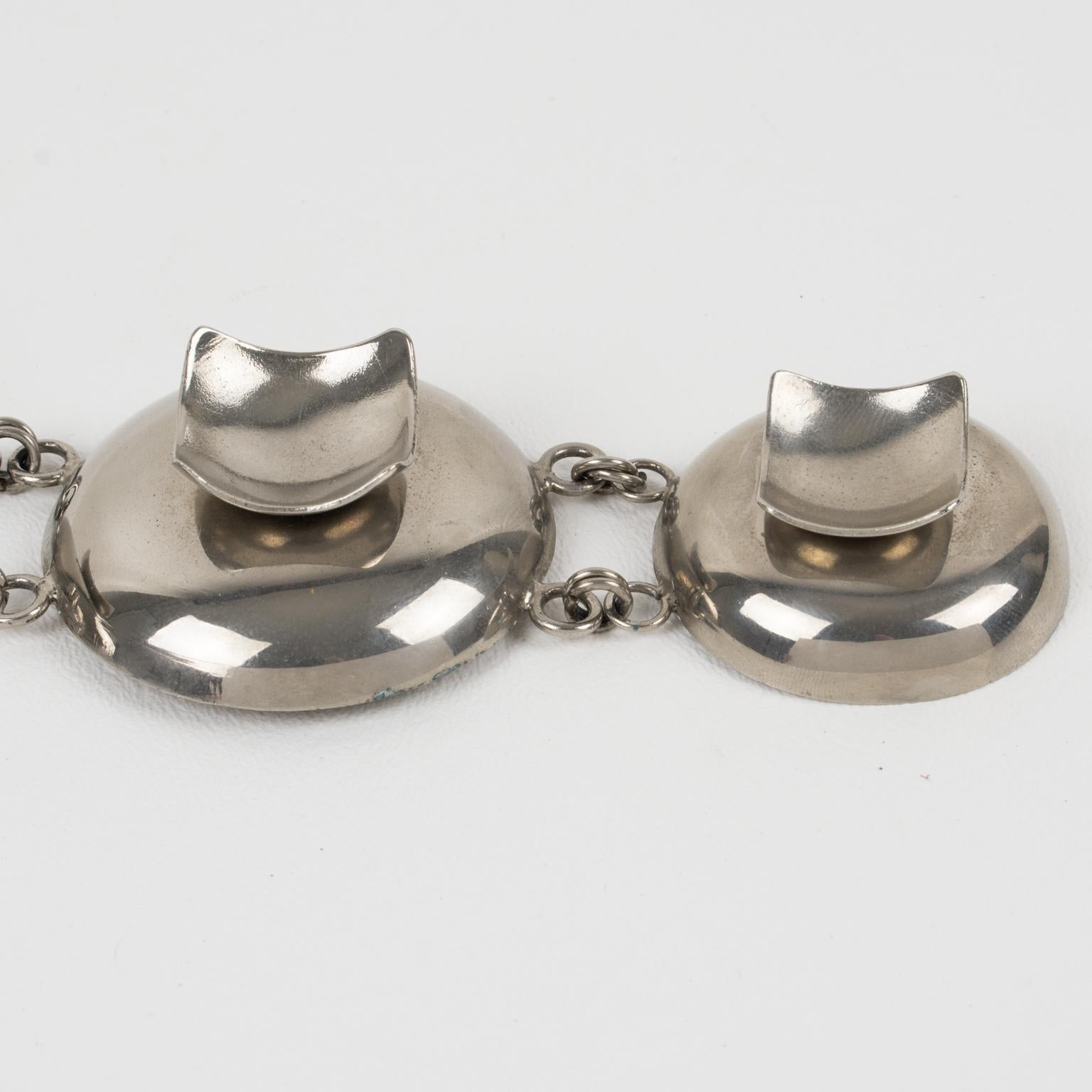 Paco Rabanne Style Space Age Futuristic Chrome Collar Pendant Necklace 6