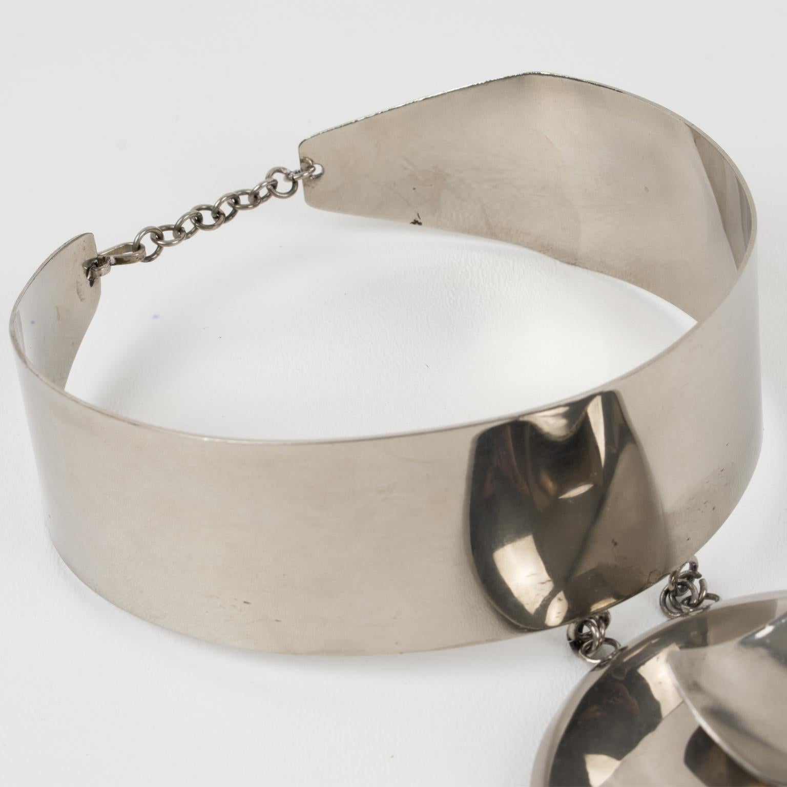 Paco Rabanne Style Space Age Futuristic Chrome Collar Pendant Necklace 3