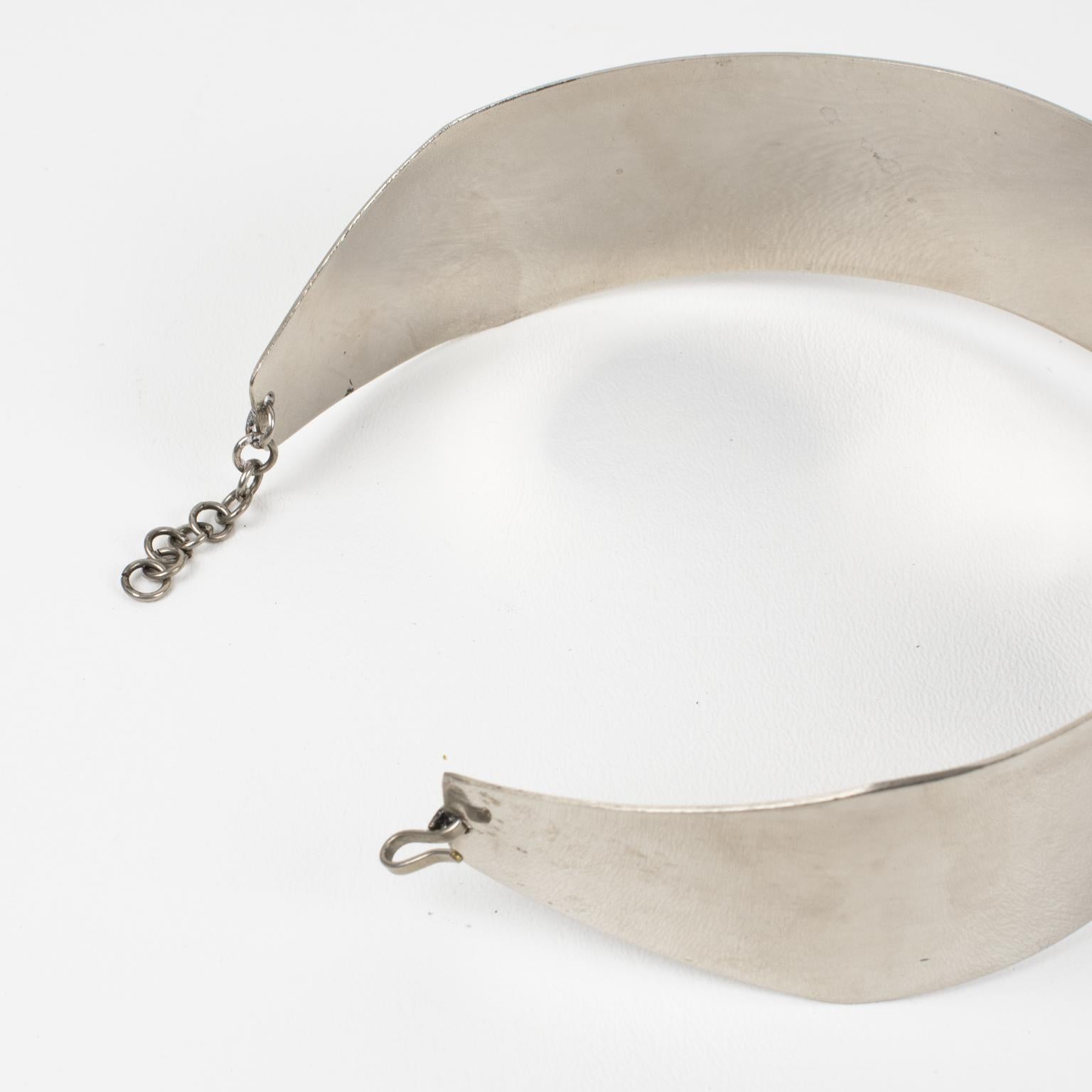 Paco Rabanne Style Space Age Futuristic Chrome Collar Pendant Necklace 4