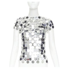 PACO RABANNE The Iconic silver metallic disc short sleeves paillettes top M
