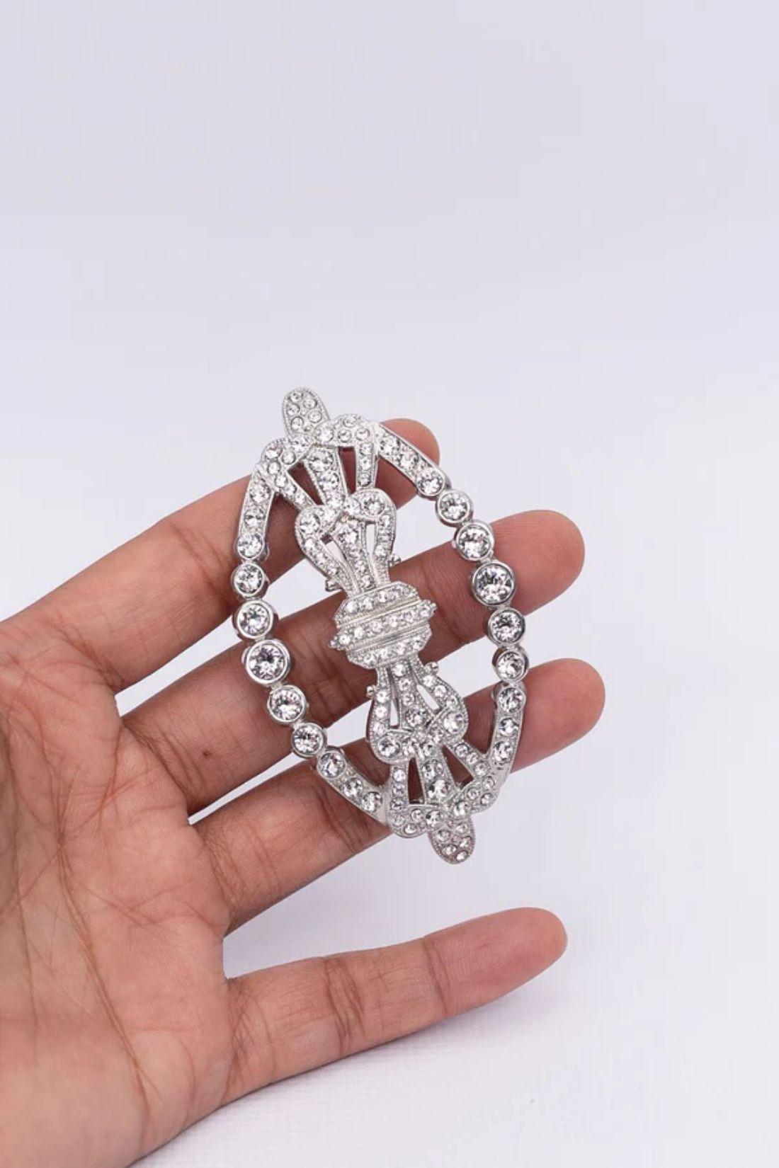 Paco Rabanne Three-Fingers Ring in Silver-Plate Paved with Rhinestones In Good Condition For Sale In SAINT-OUEN-SUR-SEINE, FR