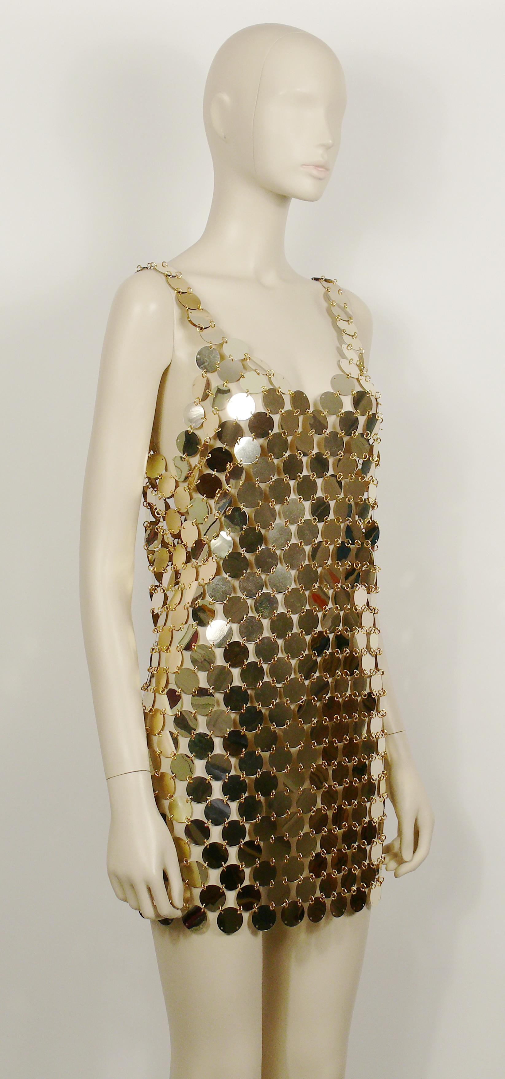 Marron Paco Rabanne Vintage 1996 Gold Rhodoid Disc Do It Yourself Mini Dress