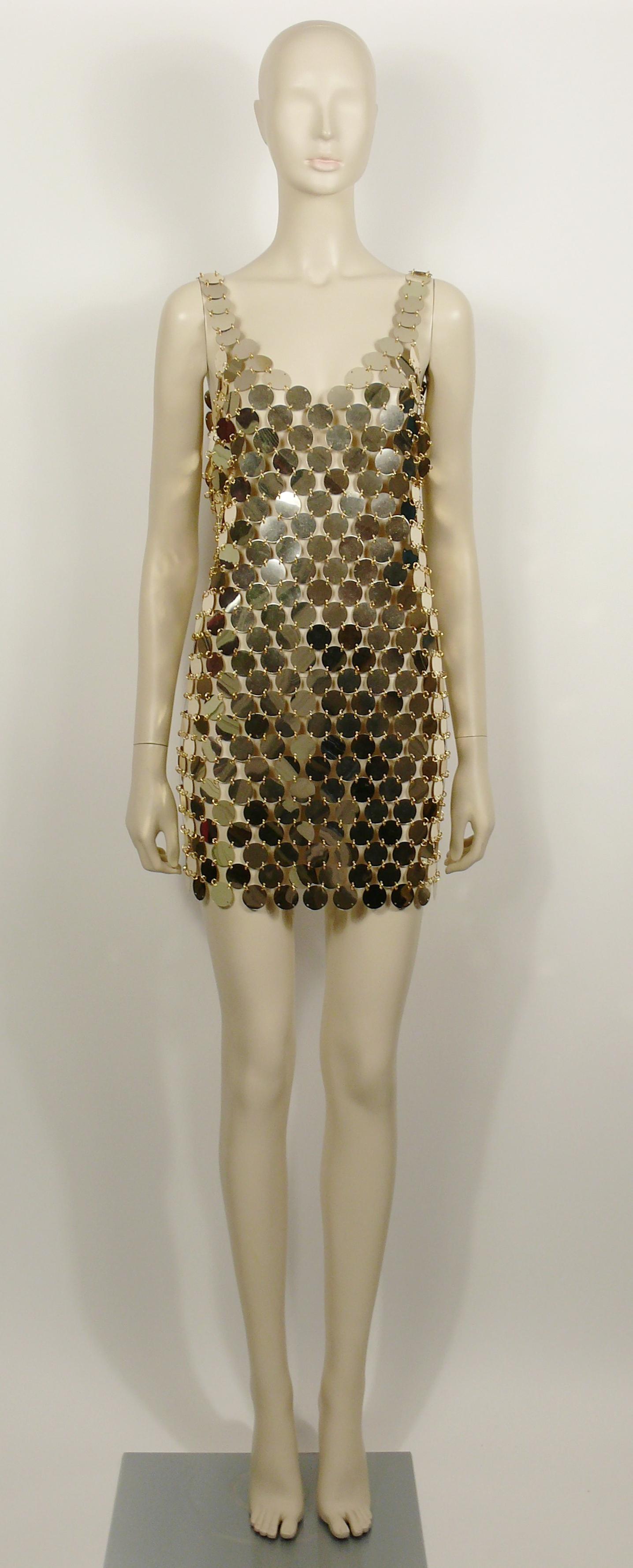  Paco Rabanne Vintage 1996 Gold Rhodoid Disc Do It Yourself Mini Dress Pour femmes 
