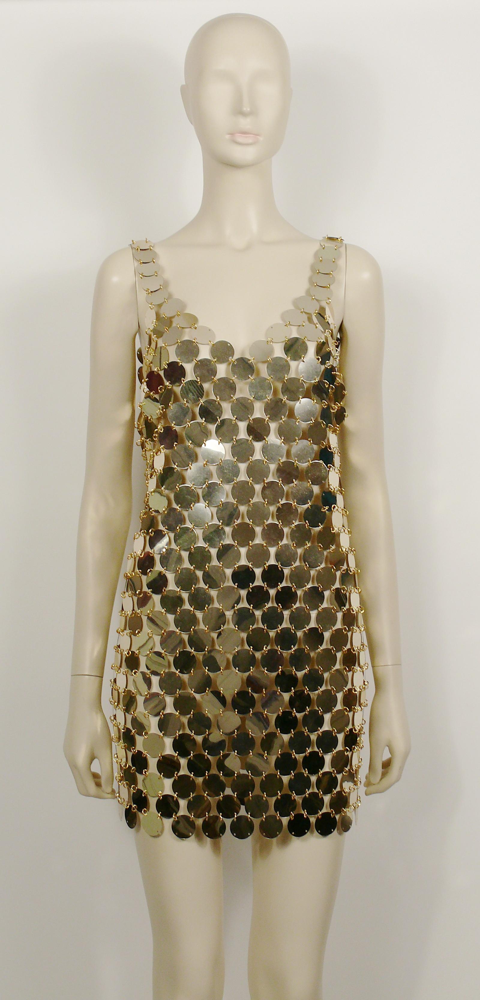 Brown Paco Rabanne Vintage 1996 Gold Rhodoid Disc Do It Yourself Mini Dress