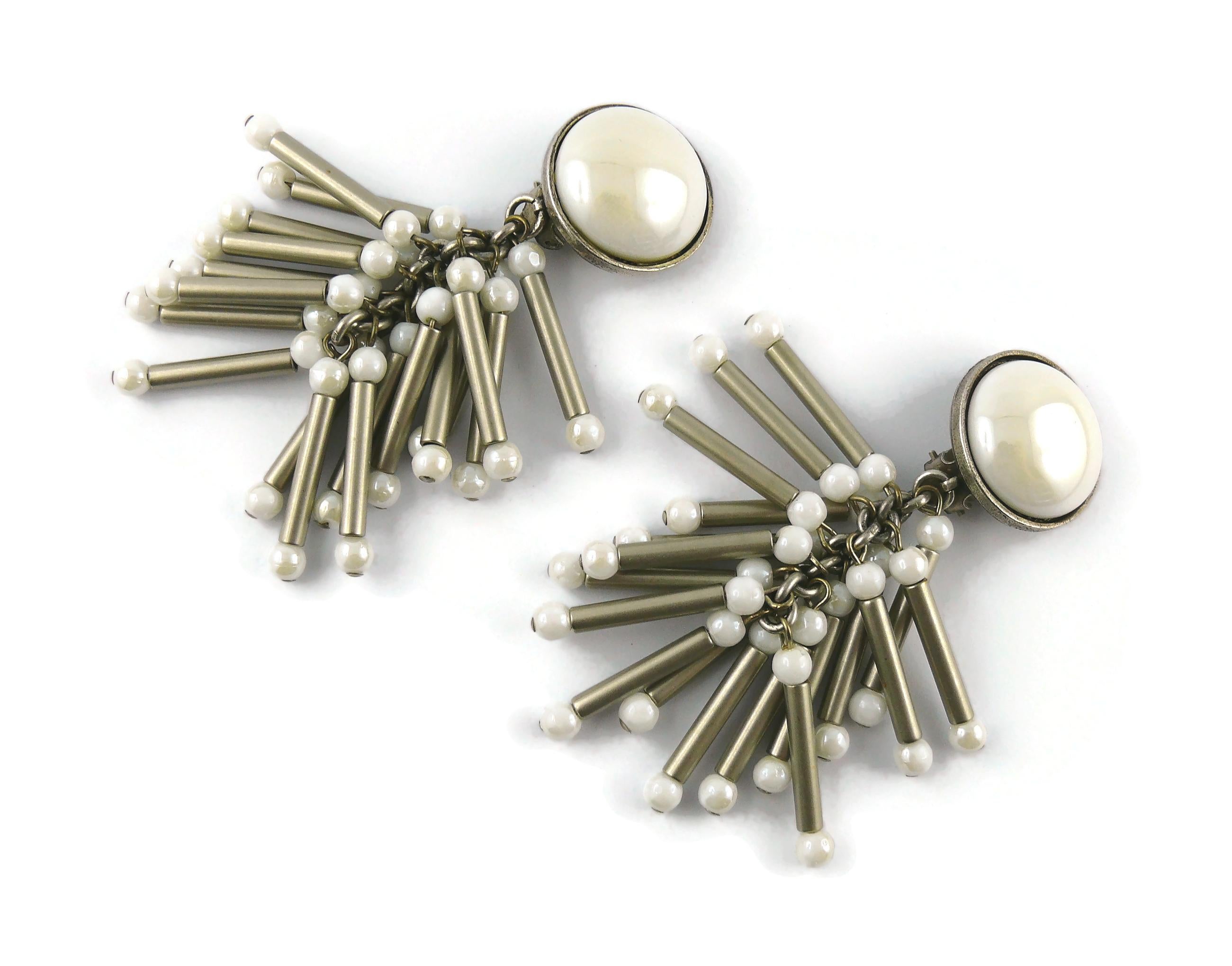 Women's Paco Rabanne Vintage Antiqued Silver Toned Tubular Charms Dangling Earrings For Sale