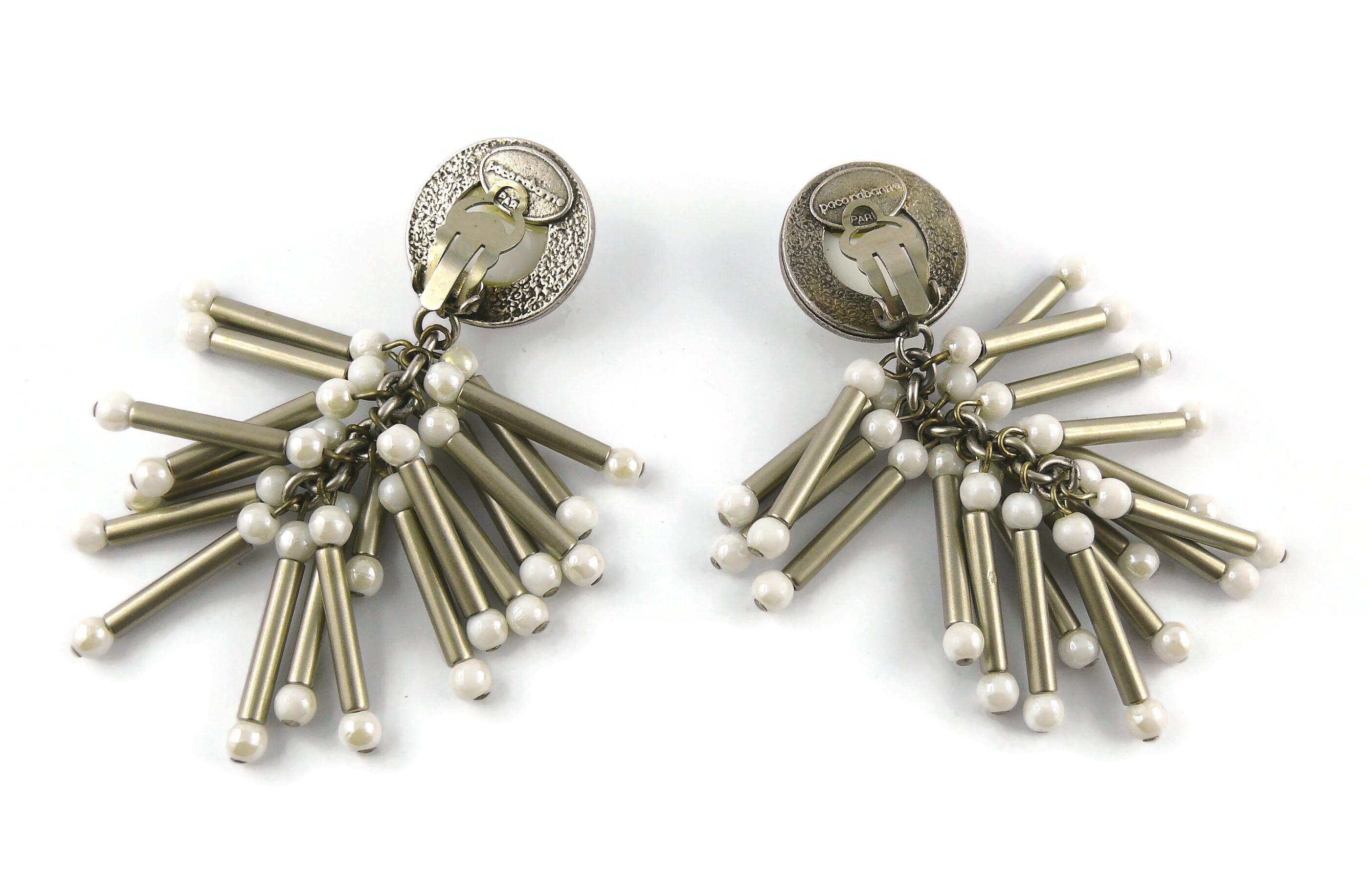 Paco Rabanne Vintage Antiqued Silver Toned Tubular Charms Dangling Earrings For Sale 4