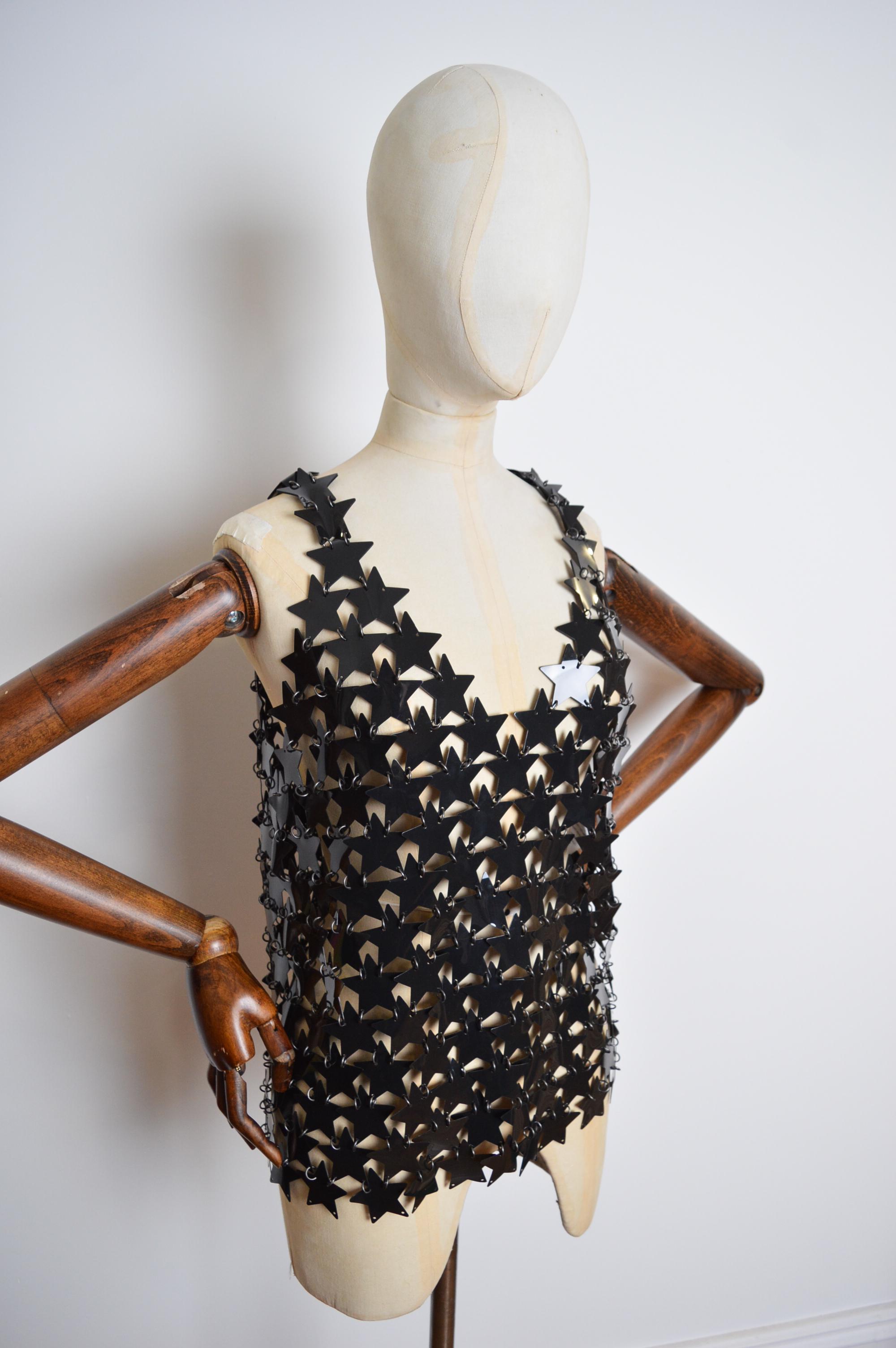Paco Rabanne Vintage Black Chainmail Star Shaped Disc Mesh Vest Top For Sale 6