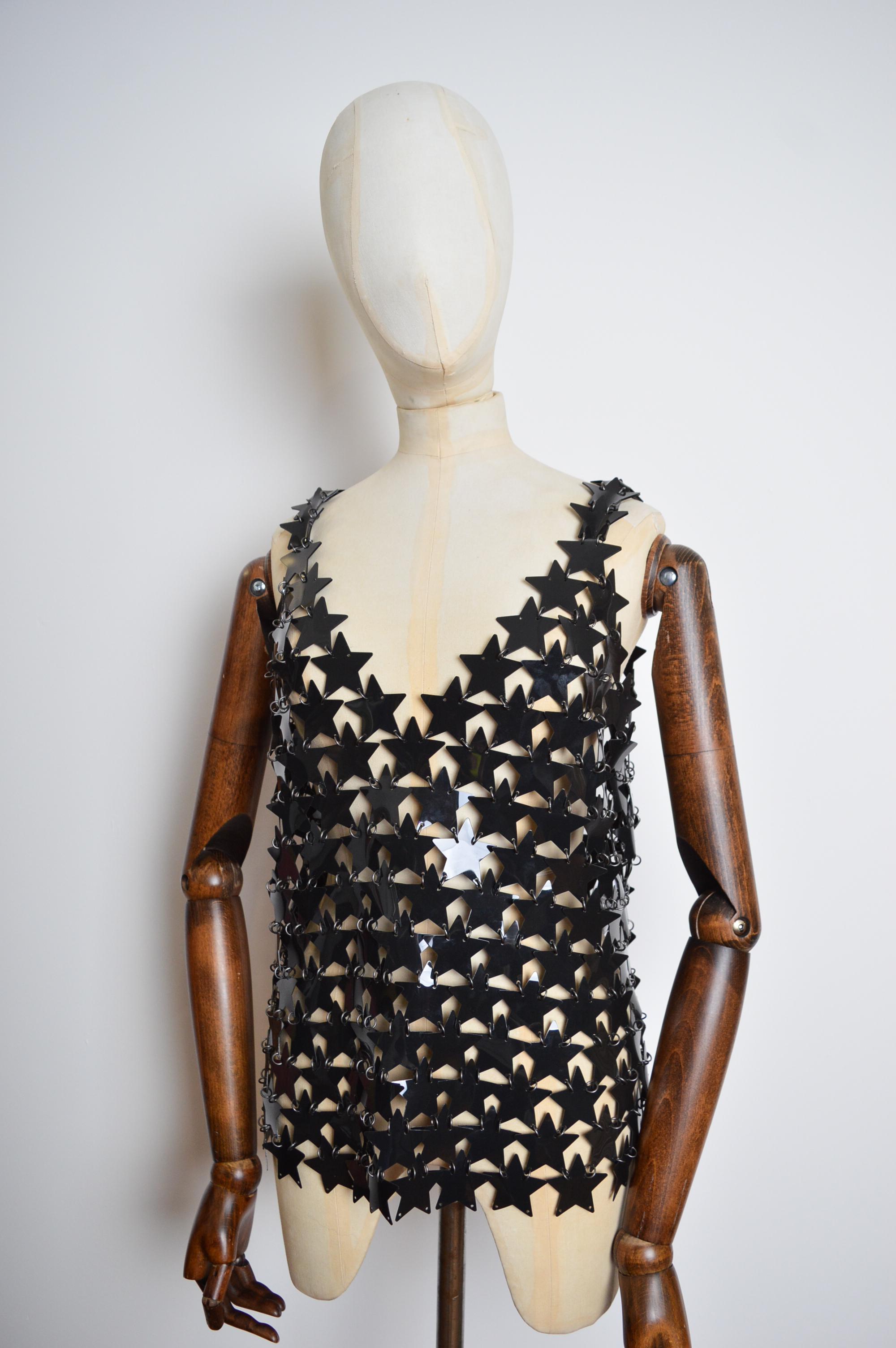 Paco Rabanne Vintage Black Chainmail Star Shaped Disc Mesh Vest Top For Sale 8