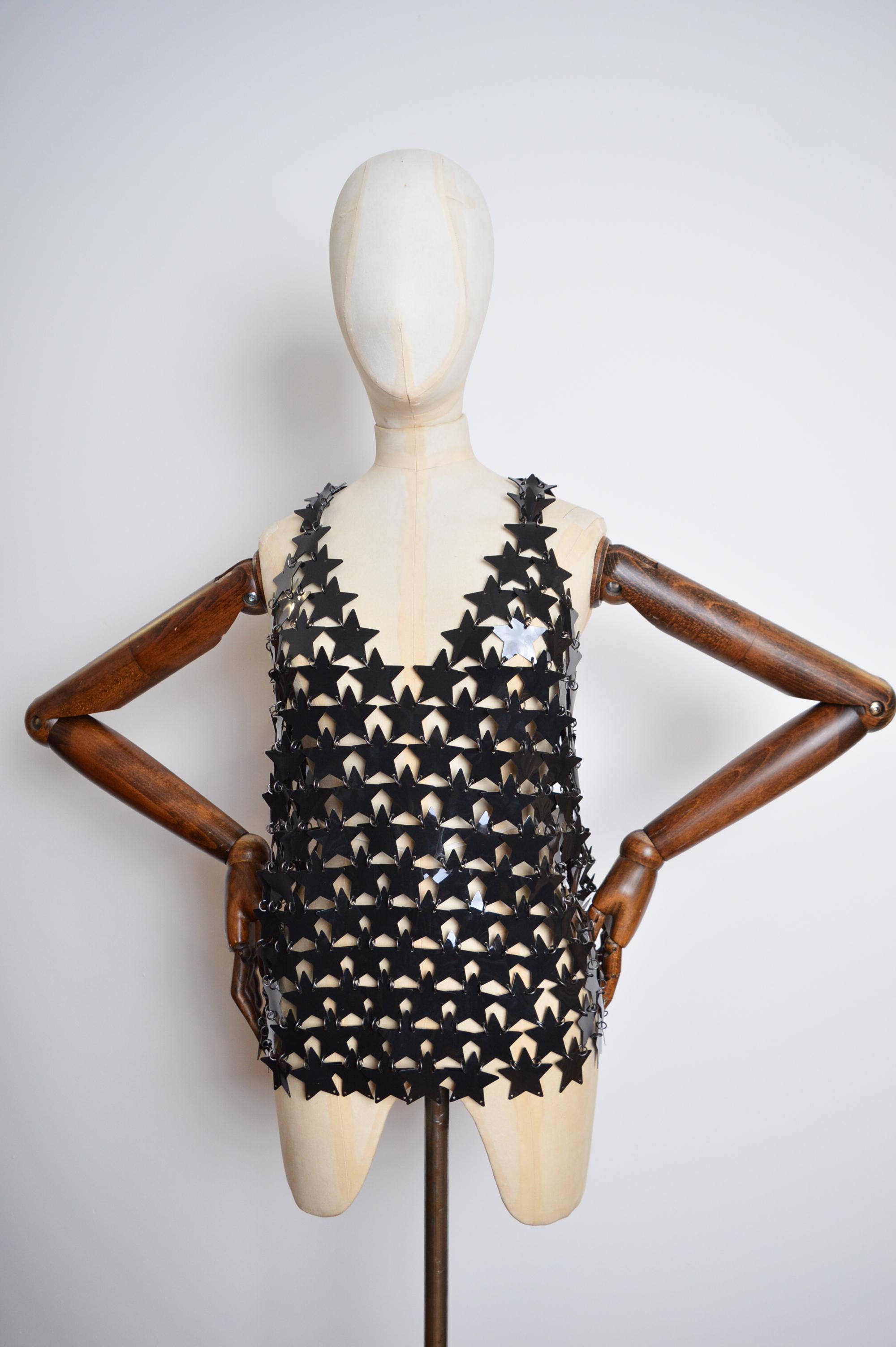 Paco Rabanne Vintage Black Chainmail Star Shaped Disc Mesh Vest Top For Sale 11