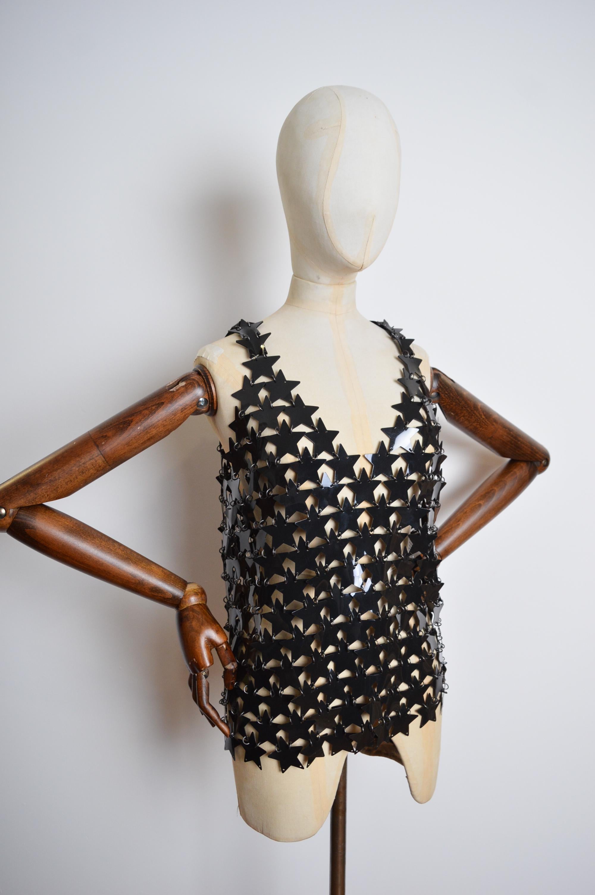 Women's or Men's Paco Rabanne Vintage Black Chainmail Star Shaped Disc Mesh Vest Top For Sale