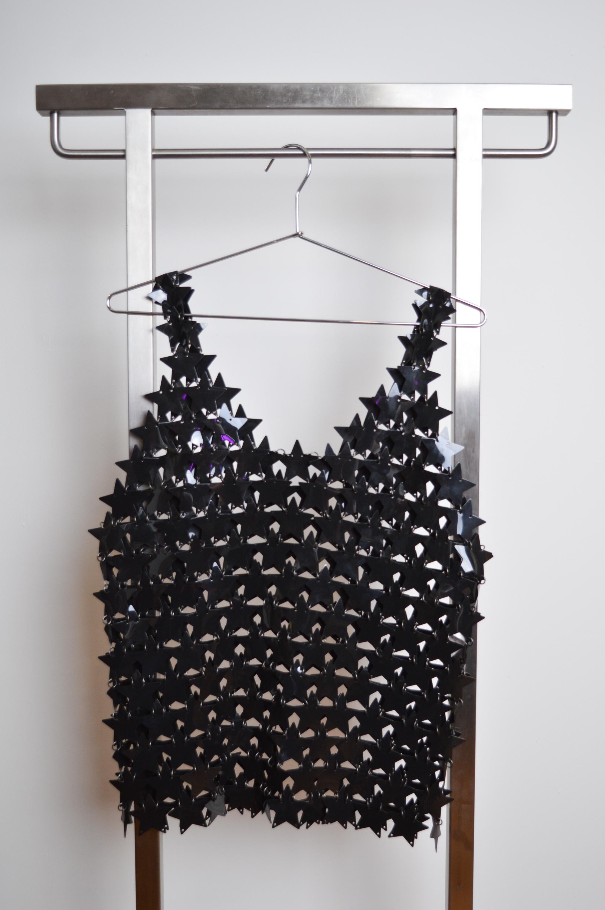 Paco Rabanne Vintage Black Chainmail Star Shaped Disc Mesh Vest Top For Sale 1
