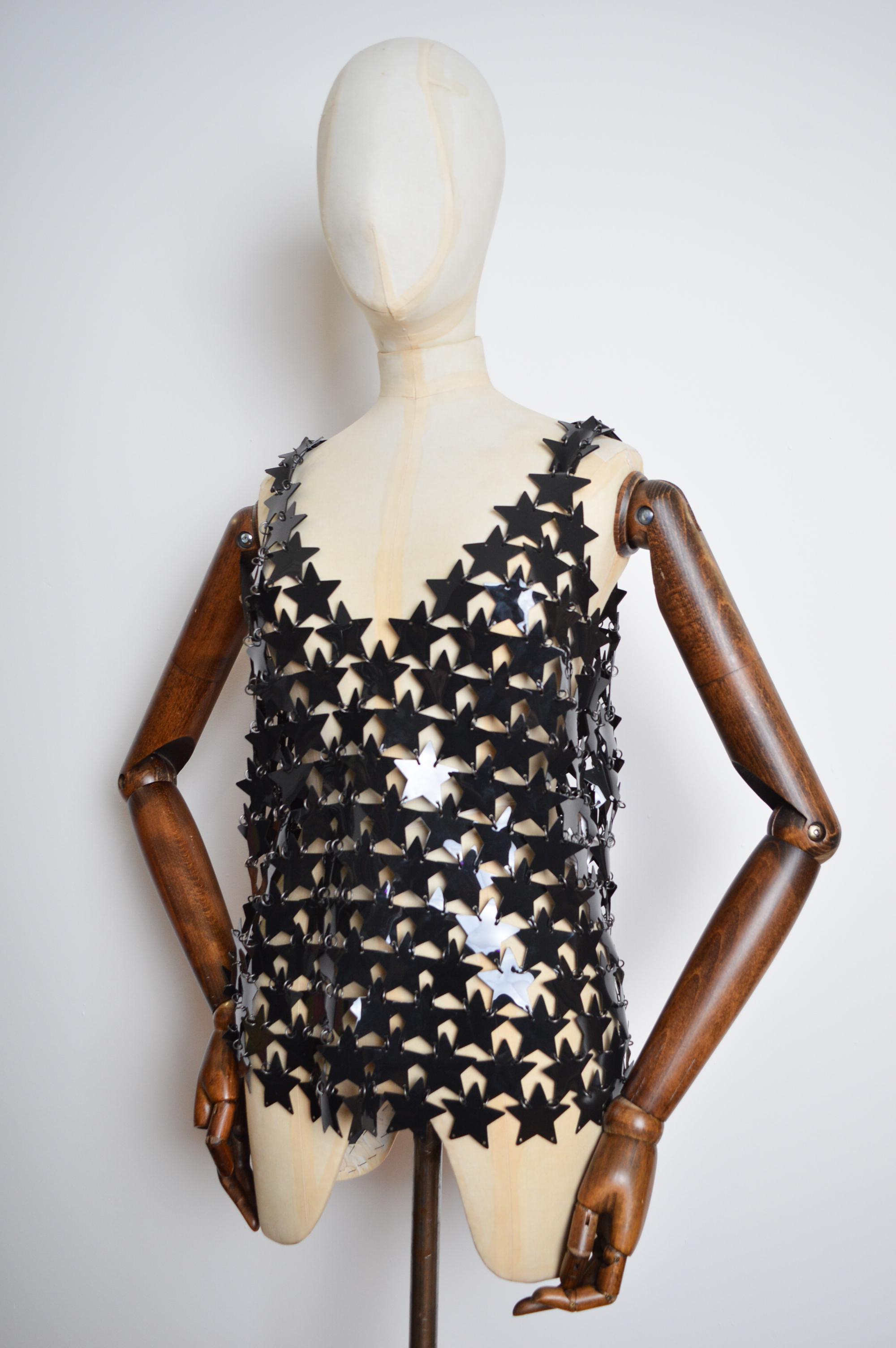 Paco Rabanne Vintage Black Chainmail Star Shaped Disc Mesh Vest Top For Sale 2