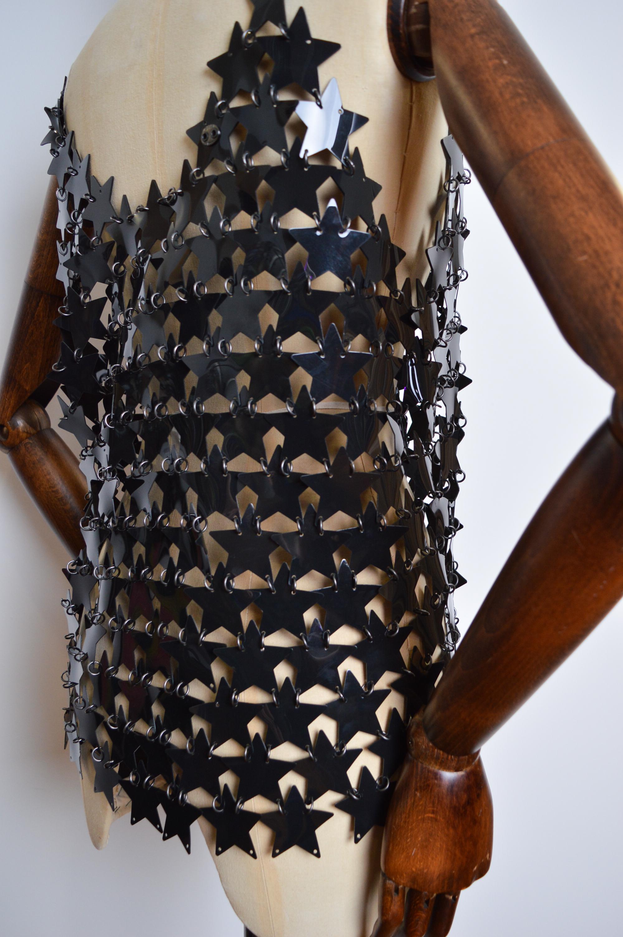 Paco Rabanne Vintage Black Chainmail Star Shaped Disc Mesh Vest Top For Sale 3