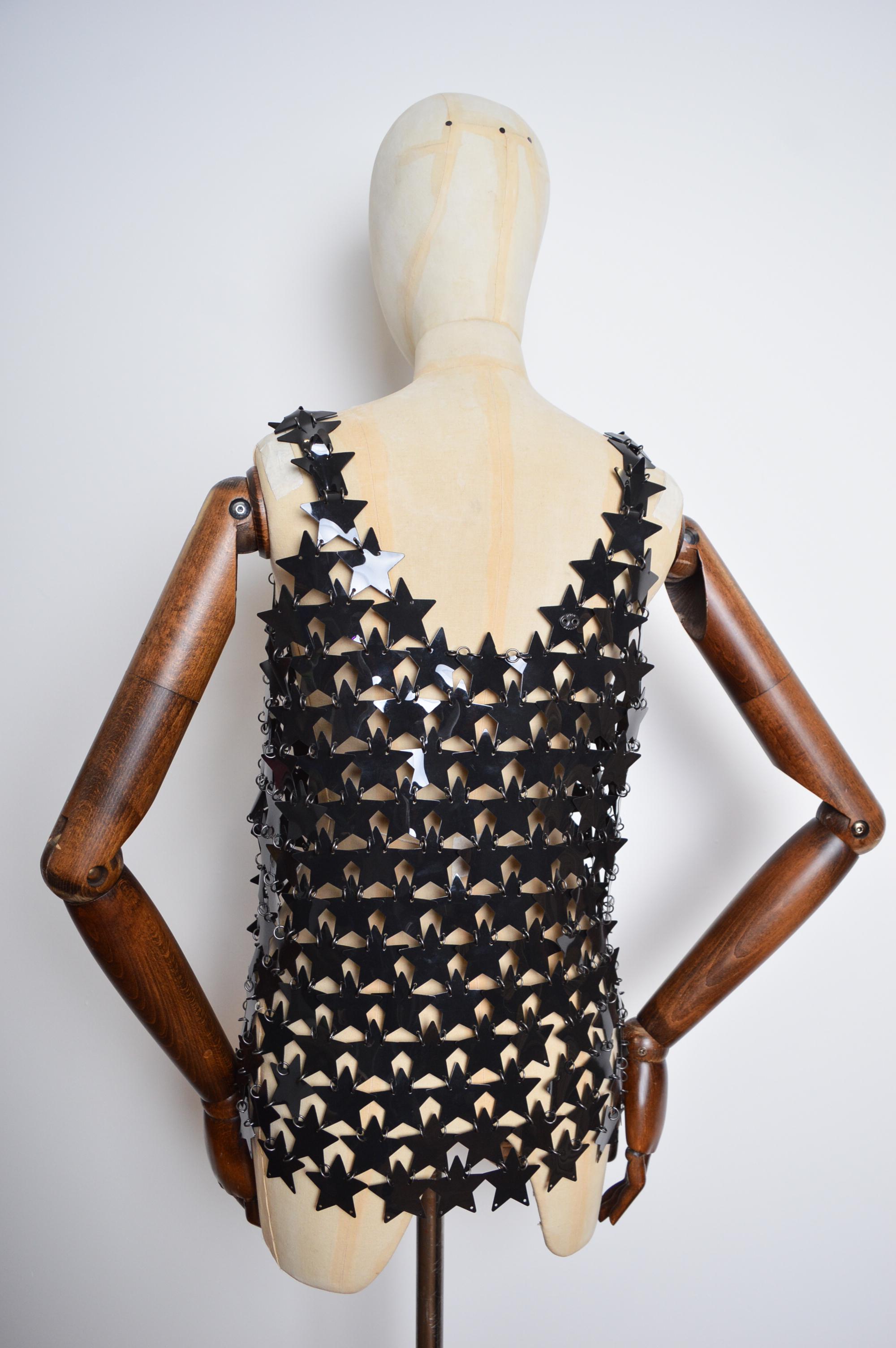 Paco Rabanne Vintage Black Chainmail Star Shaped Disc Mesh Vest Top For Sale 4