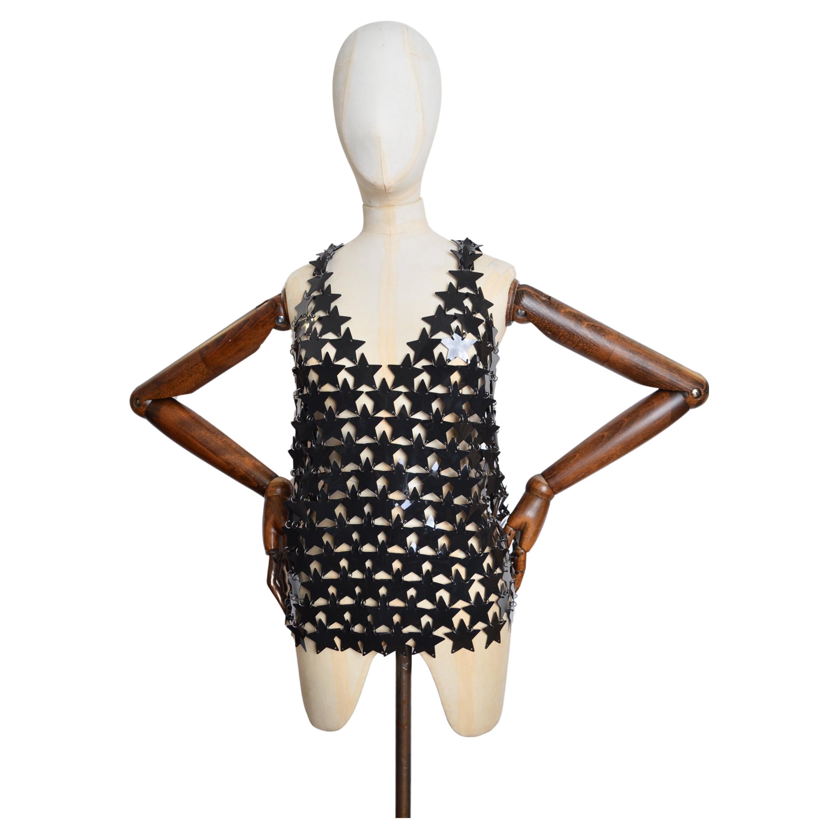 Paco Rabanne Vintage Black Chainmail Star Shaped Disc Mesh Vest Top For Sale