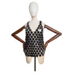Paco Rabanne Used Black Chainmail Star Shaped Disc Mesh Vest Top