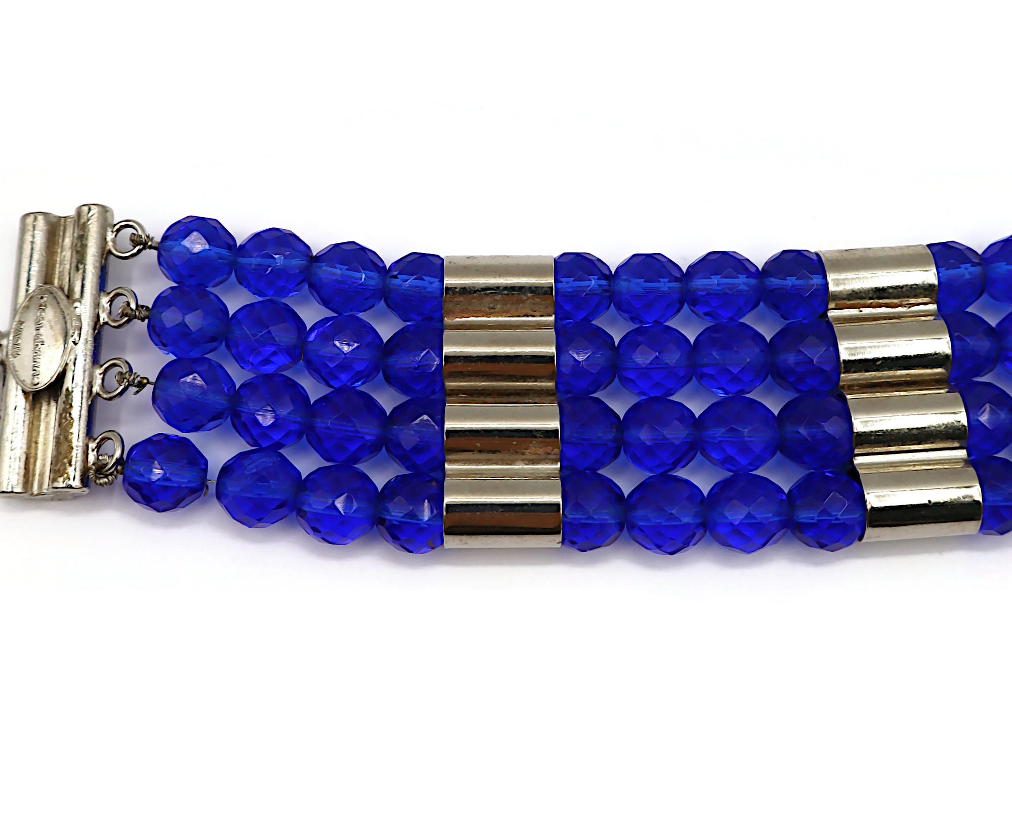 PACO RABANNE Vintage Electric Blue Bead & Silver Tone Metal Choker Necklace For Sale 7
