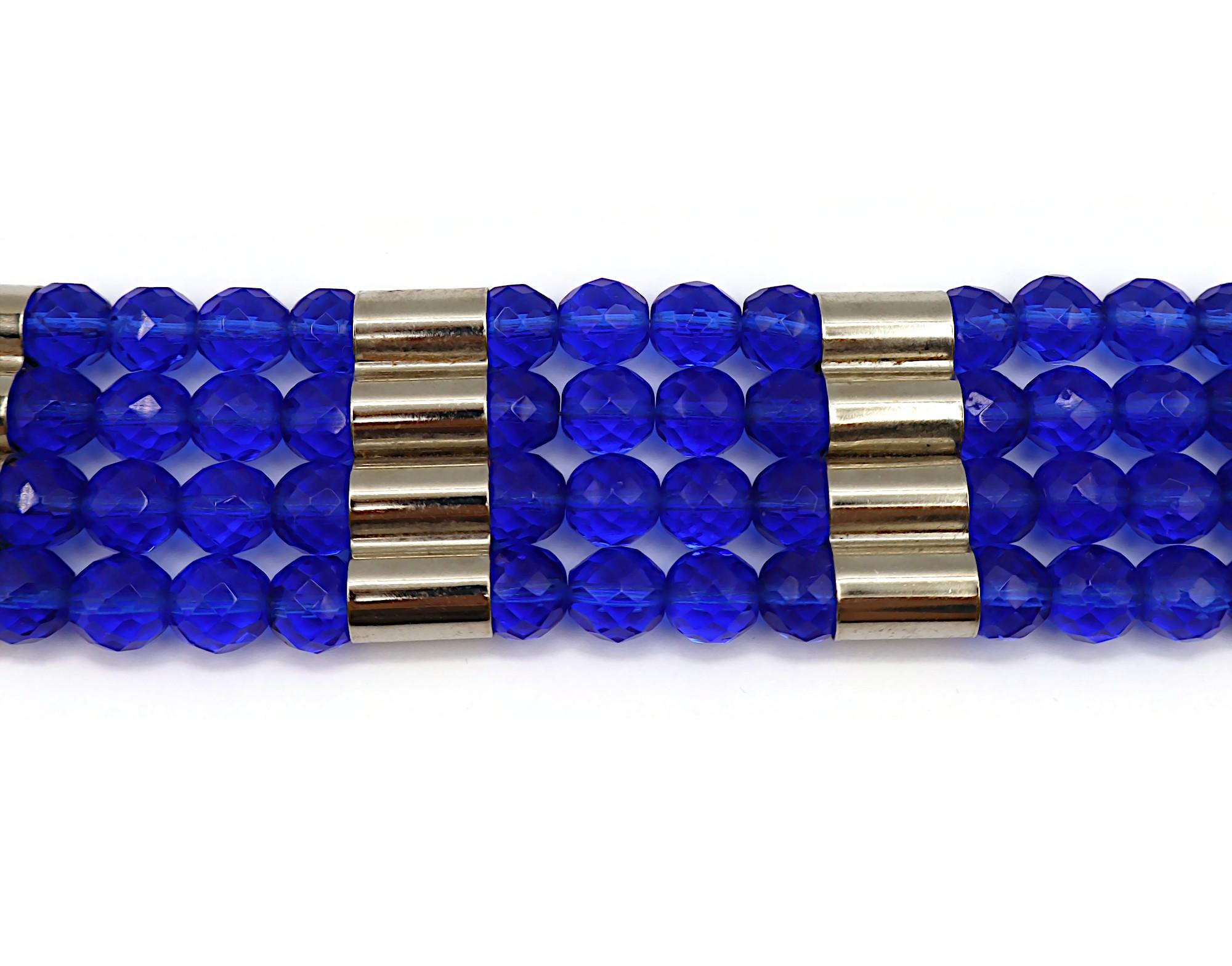 PACO RABANNE Vintage Electric Blue Bead & Silver Tone Metal Choker Necklace For Sale 8