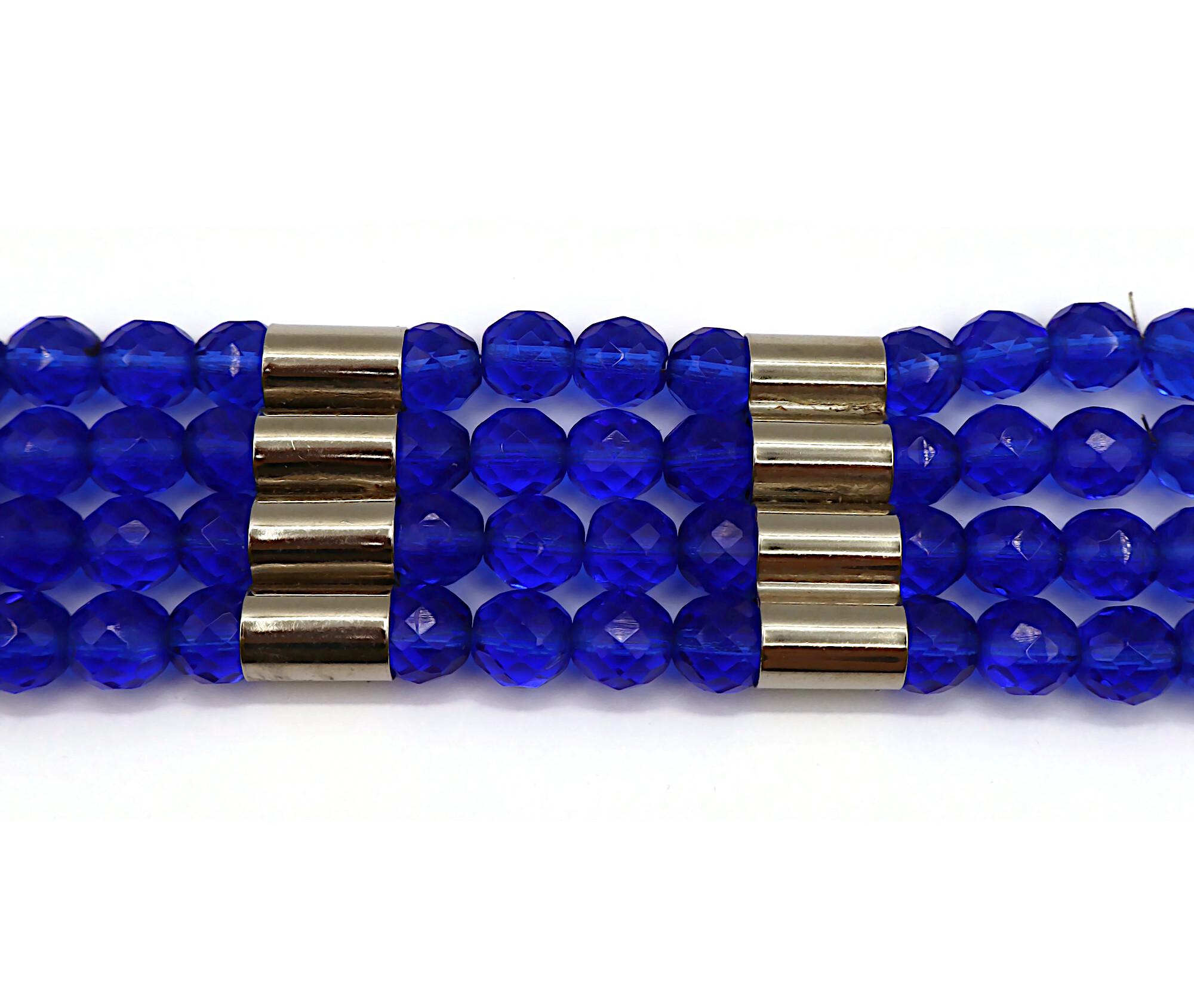 PACO RABANNE Vintage Electric Blue Bead & Silver Tone Metal Choker Necklace For Sale 10