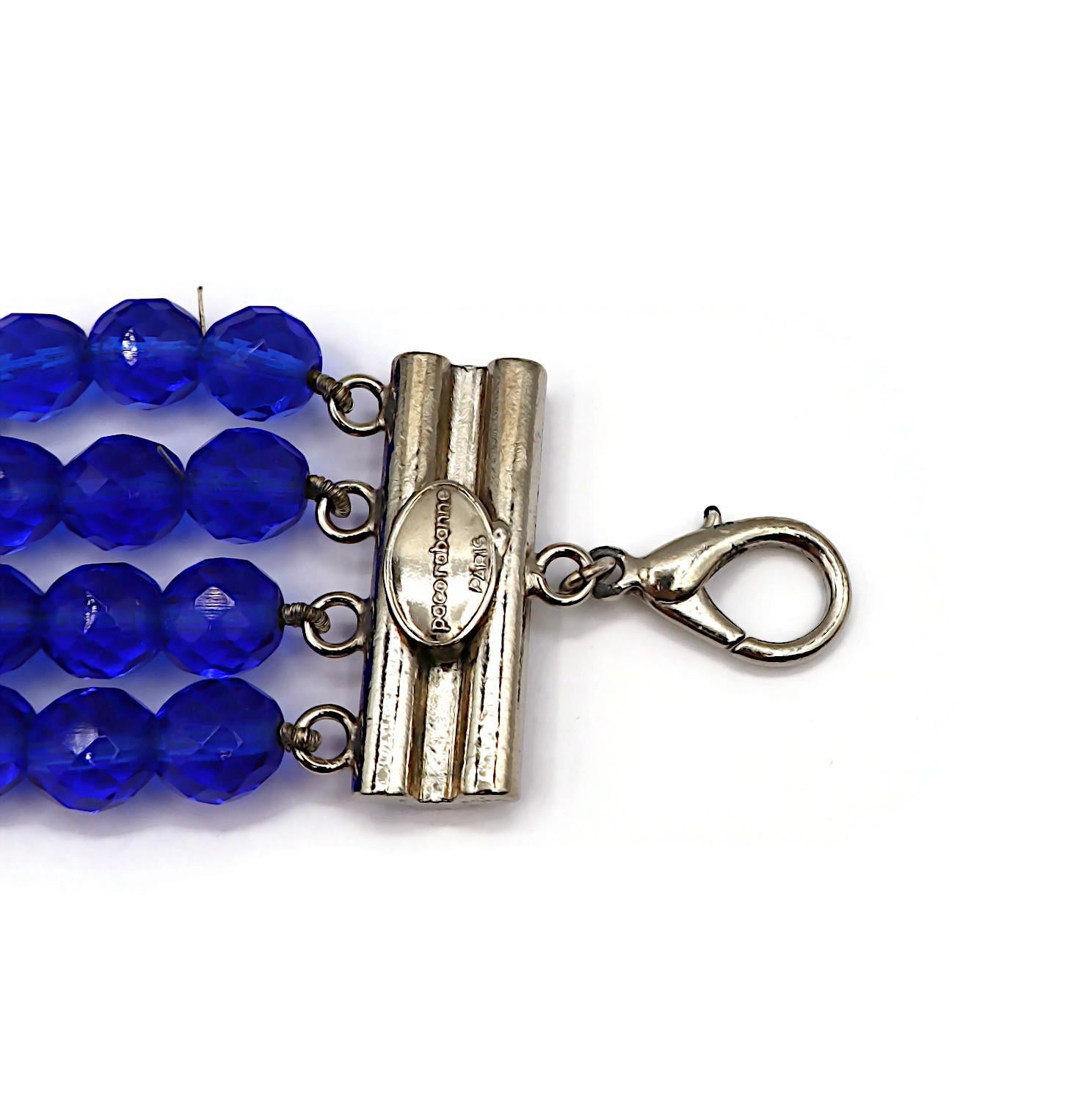 PACO RABANNE Vintage Electric Blue Bead & Silver Tone Metal Choker Necklace For Sale 11
