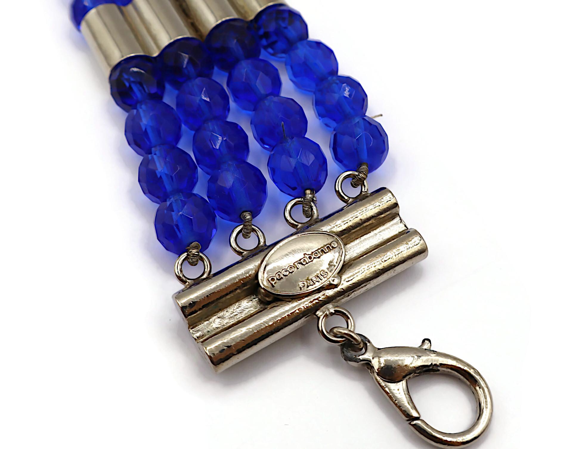 PACO RABANNE Vintage Electric Blue Bead & Silver Tone Metal Choker Necklace For Sale 12