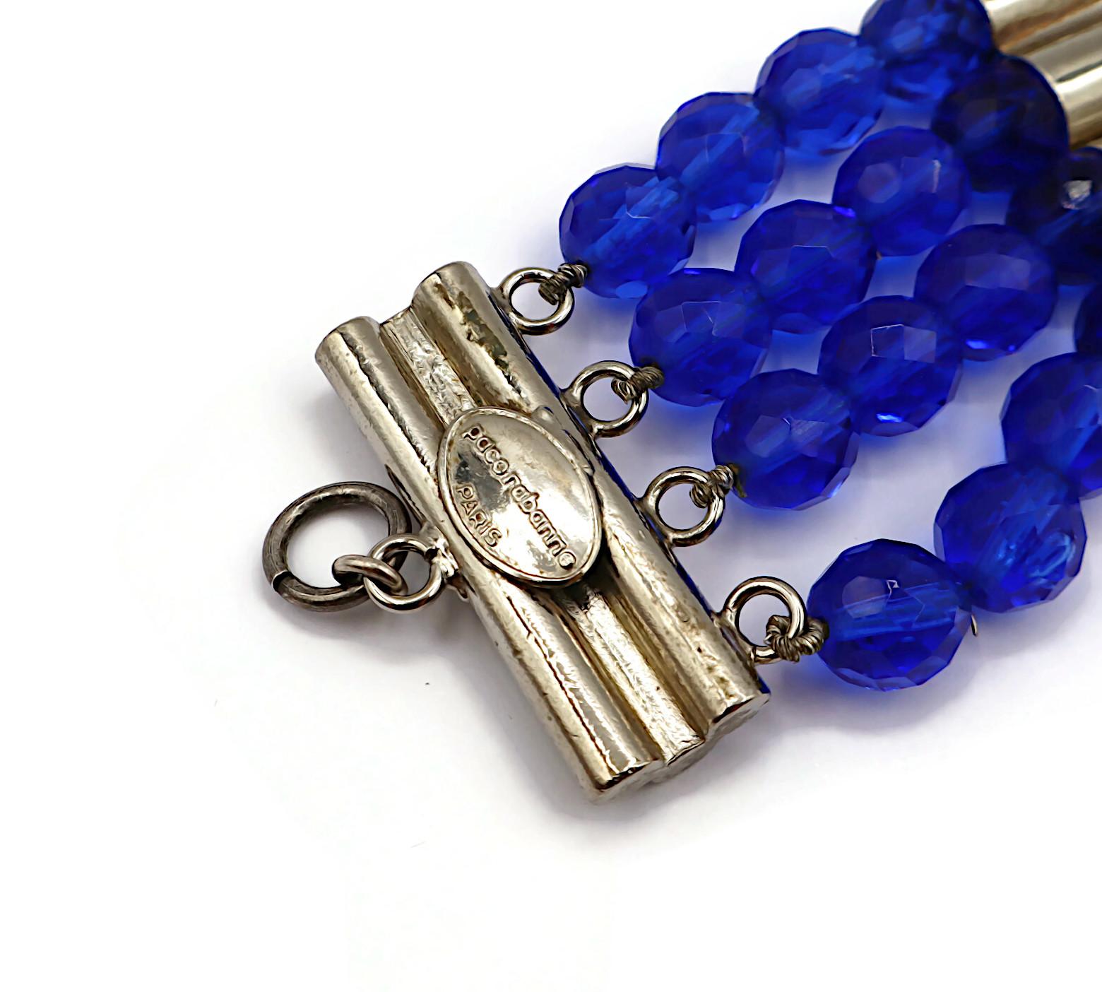 PACO RABANNE Vintage Electric Blue Bead & Silver Tone Metal Choker Necklace For Sale 13