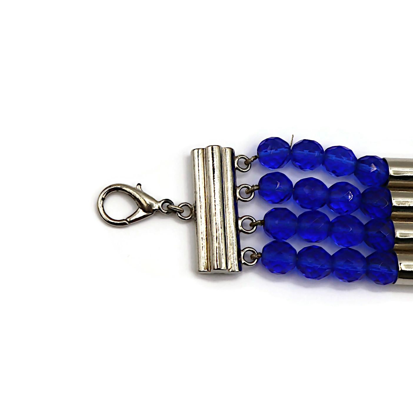Women's PACO RABANNE Vintage Electric Blue Bead & Silver Tone Metal Choker Necklace For Sale