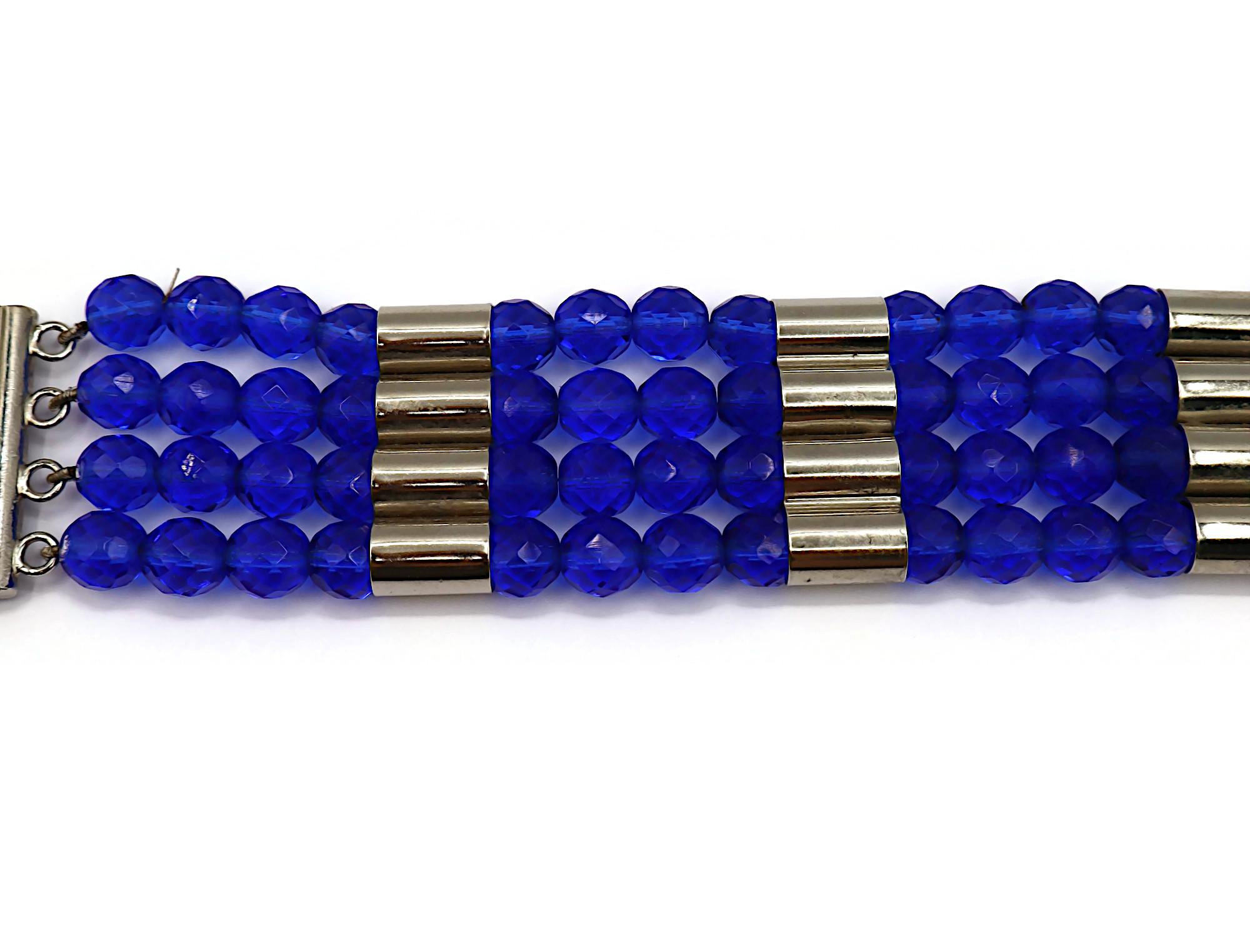PACO RABANNE Vintage Electric Blue Bead & Silver Tone Metal Choker Necklace For Sale 1