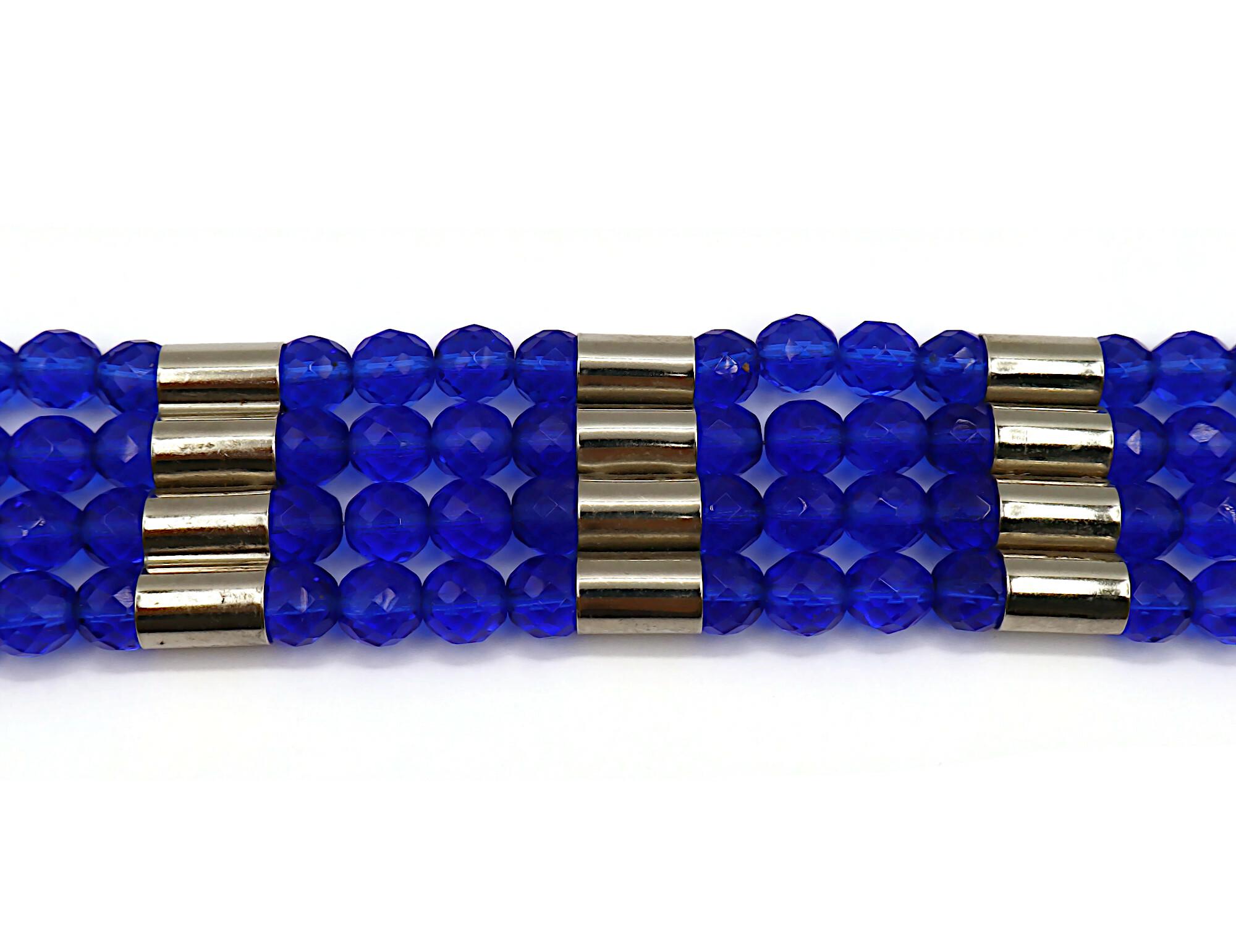 PACO RABANNE Vintage Electric Blue Bead & Silver Tone Metal Choker Necklace For Sale 2