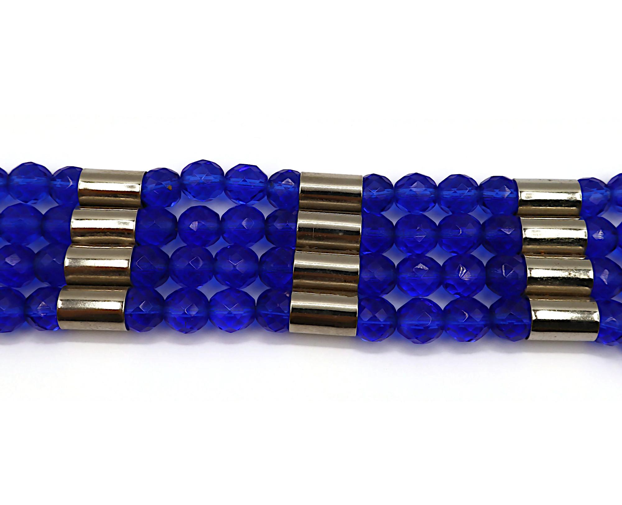 PACO RABANNE Vintage Electric Blue Bead & Silver Tone Metal Choker Necklace For Sale 3