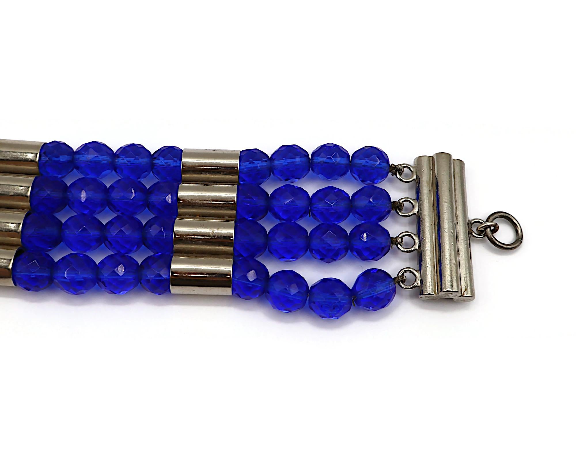 PACO RABANNE Vintage Electric Blue Bead & Silver Tone Metal Choker Necklace For Sale 4